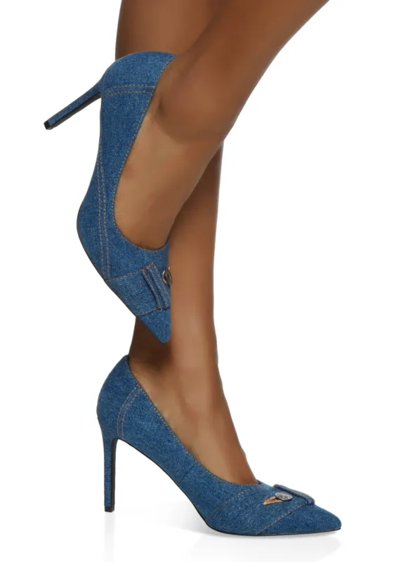 Button Detail Denim Pumps sold by Rainbow