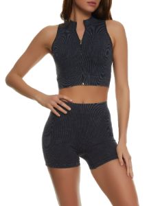 Seamless Ribbed Zip Front Crop Top sold by Rainbow
