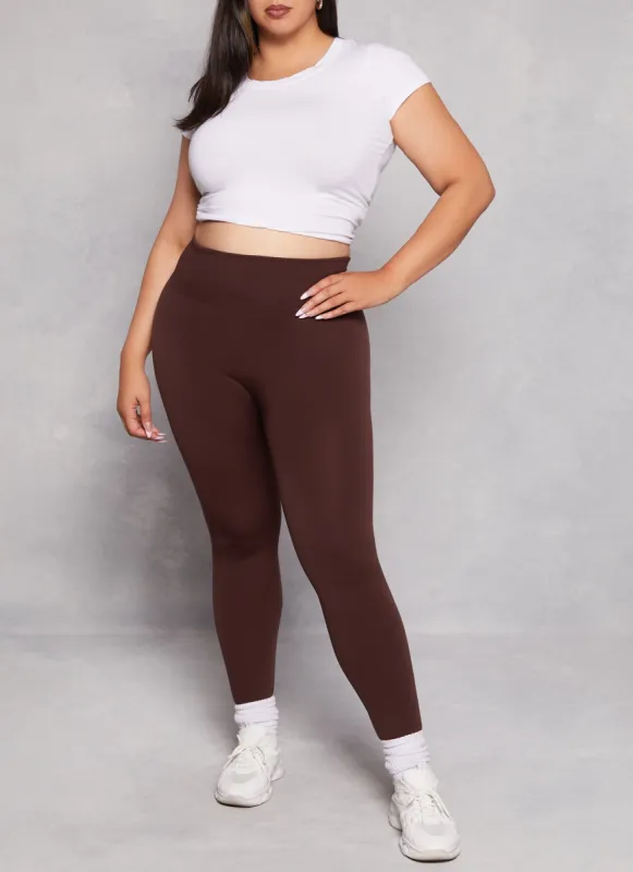 Plus Size Fleece Textured Waistband Leggings sold by Rainbow
