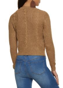 Solid Cable Knit Cropped Cardigan sold by Rainbow