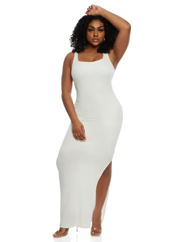 Haute Monde Ribbed Scoop Neck Side Slit Maxi Tank Dress sold by Rainbow