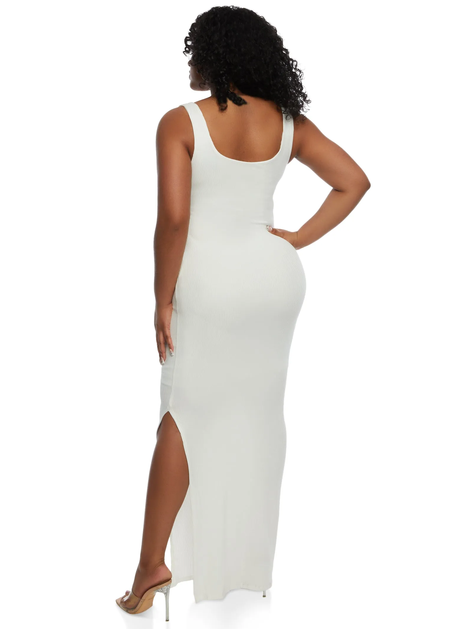 Haute Monde Ribbed Scoop Neck Side Slit Maxi Tank Dress sold by Rainbow product image thumbnail 3