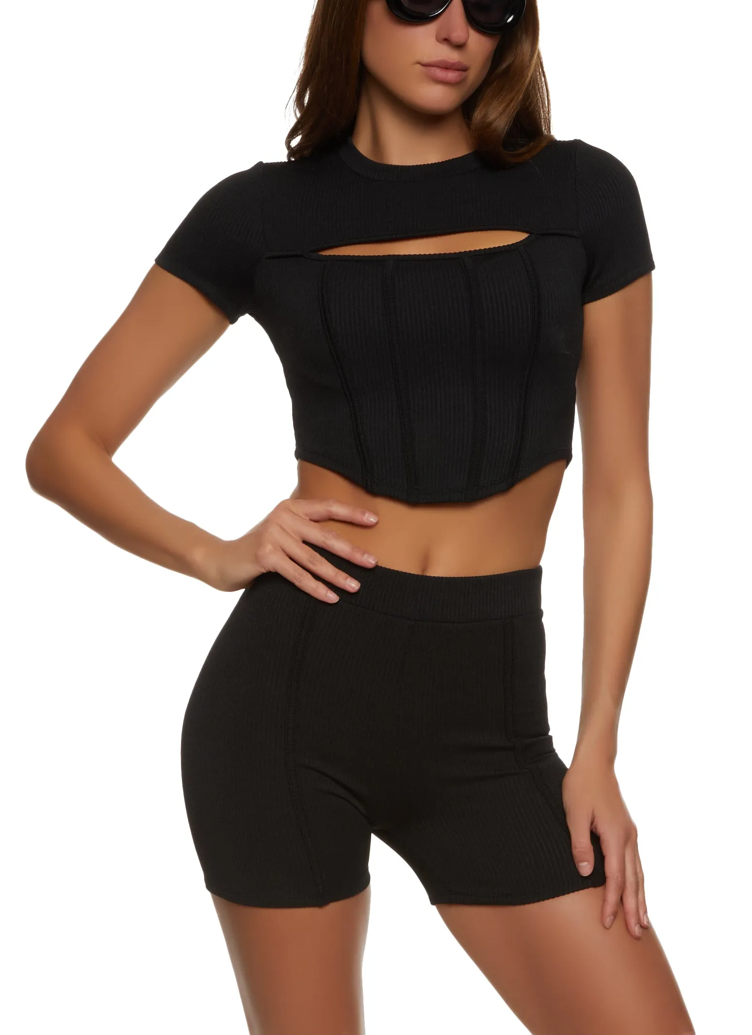 Ribbed Cut Out Detail Corset Crop Top sold by Rainbow product image thumbnail 2