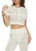 Textured Knit Faux Button Front Crop Top sold by Rainbow
