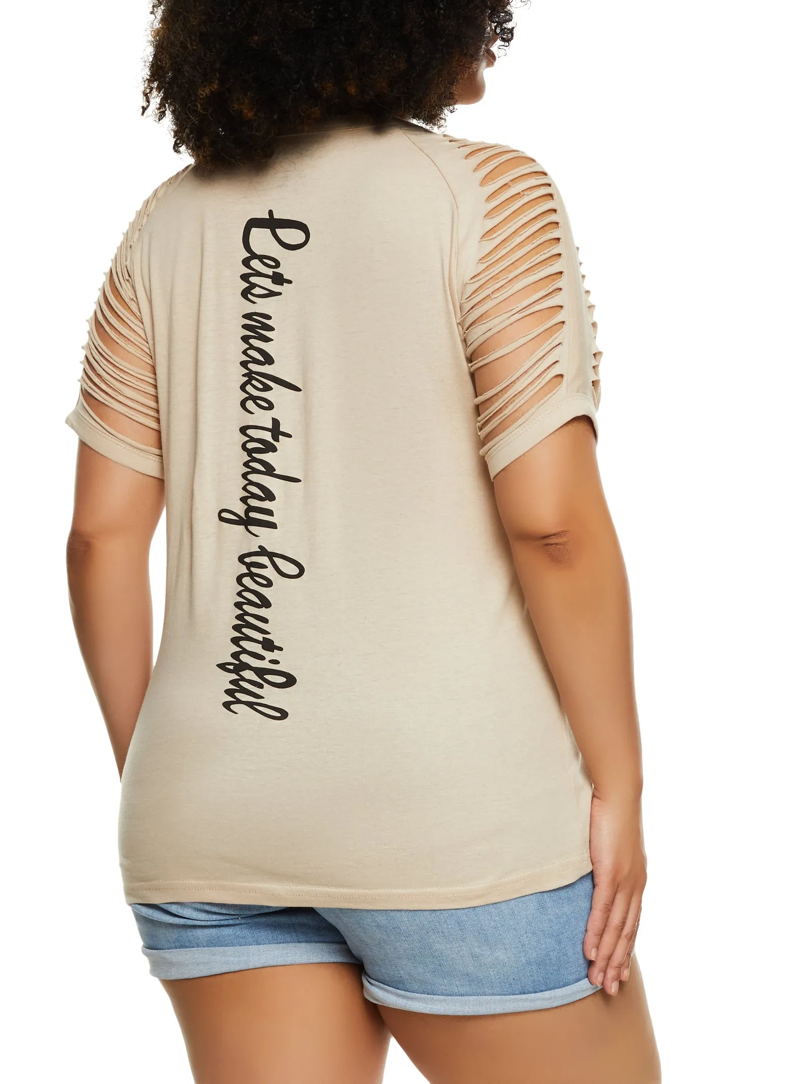 Plus Size Beautiful Positive Vibes Only Sequin Slashed Tee sold by Rainbow product image thumbnail 3
