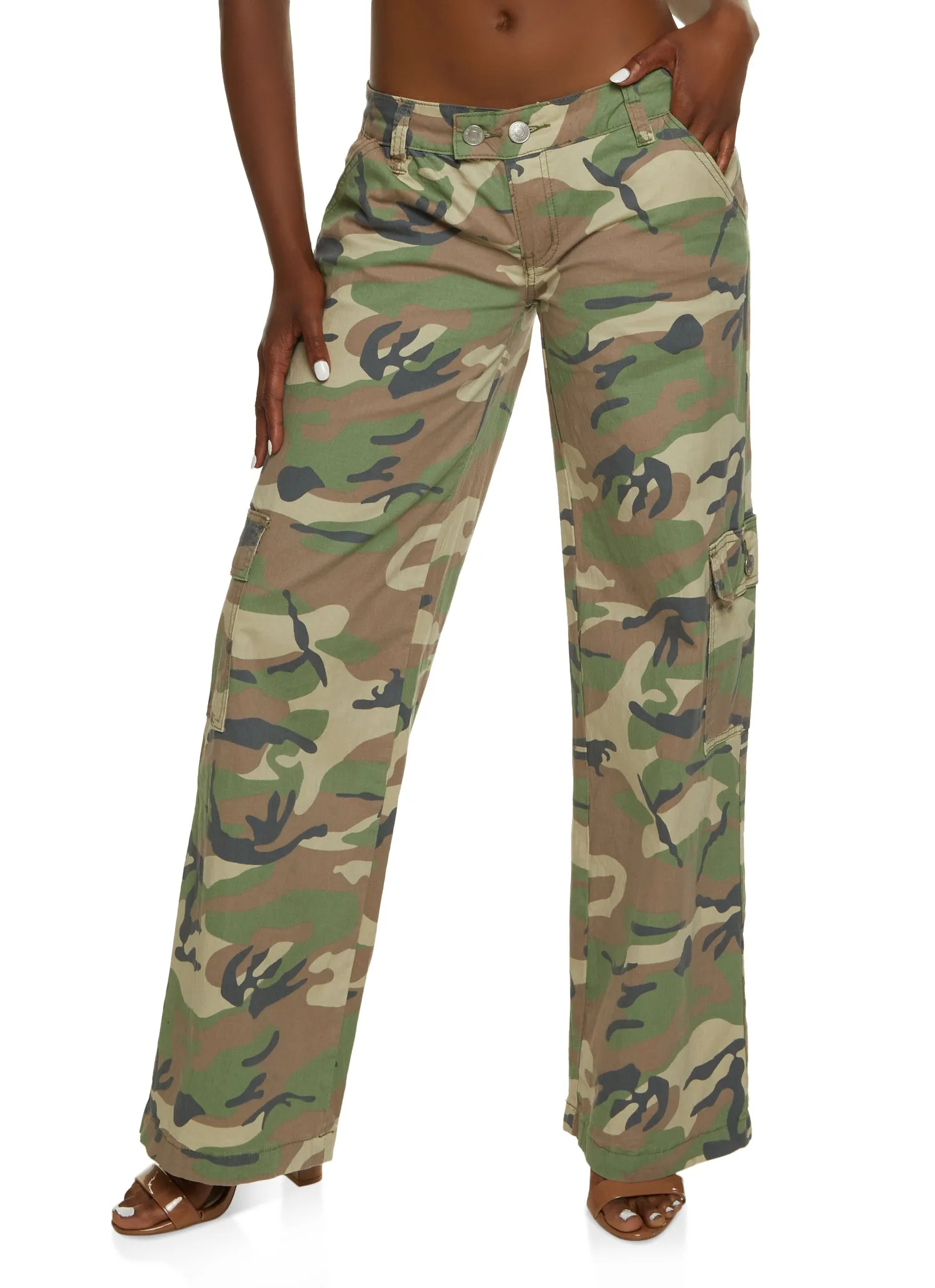 Camouflage Wide Leg Cargo Pants sold by Rainbow