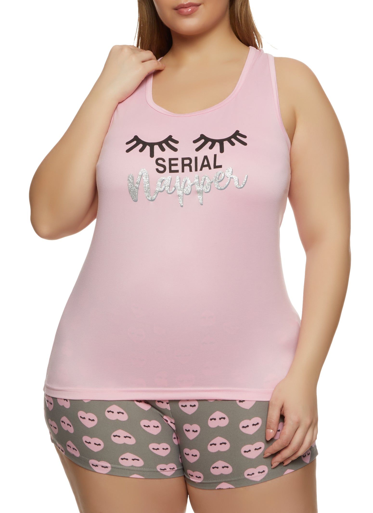 Plus Size Serial Napper Racerback Pajama Tank Top and Shorts sold by Rainbow