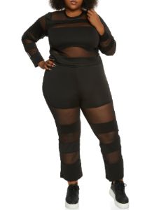 Plus Size Mesh Insert Long Sleeve Top sold by Rainbow