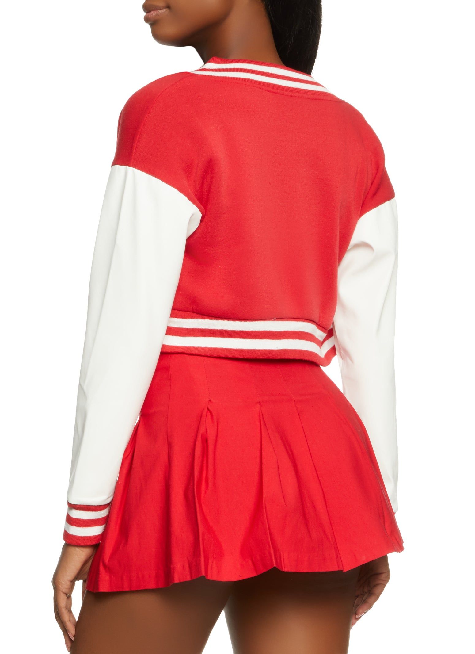 Chenille Graphic Patch PU Sleeve Cropped Varsity Jacket sold by Rainbow product image thumbnail 2