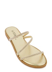 Strappy Rhinestone Slide Sandals sold by Rainbow