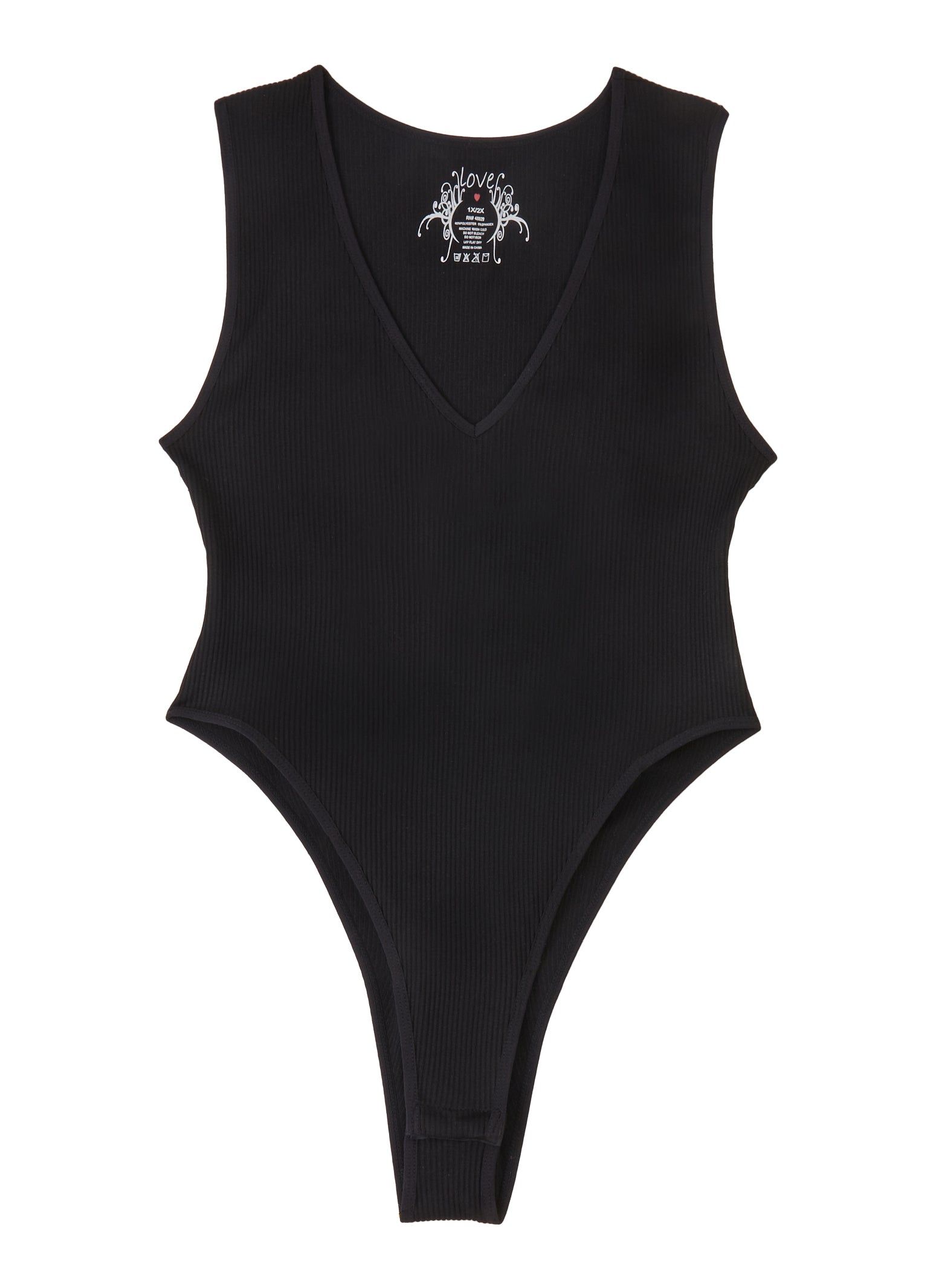 Plus Size Rib Knit High Cut Seamless V Neck Bodysuit sold by Rainbow product image thumbnail 5