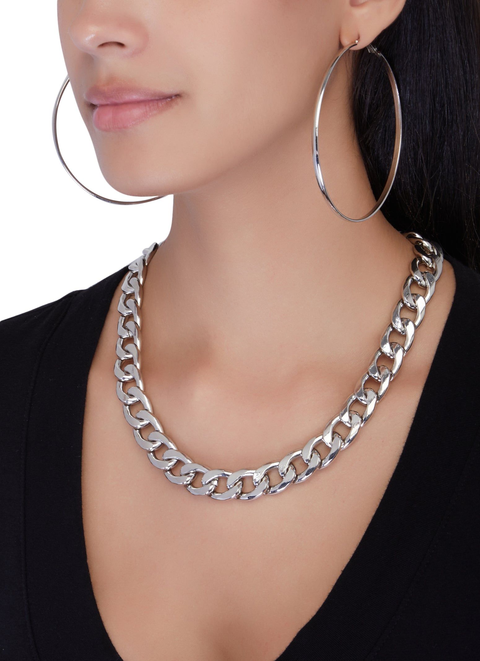 Metallic Curb Chain Necklace with Bracelet and Hoop Earrings sold by Rainbow product image thumbnail 2