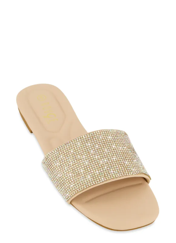 Open Toe Rhinestone Band Slide Sandals sold by Rainbow