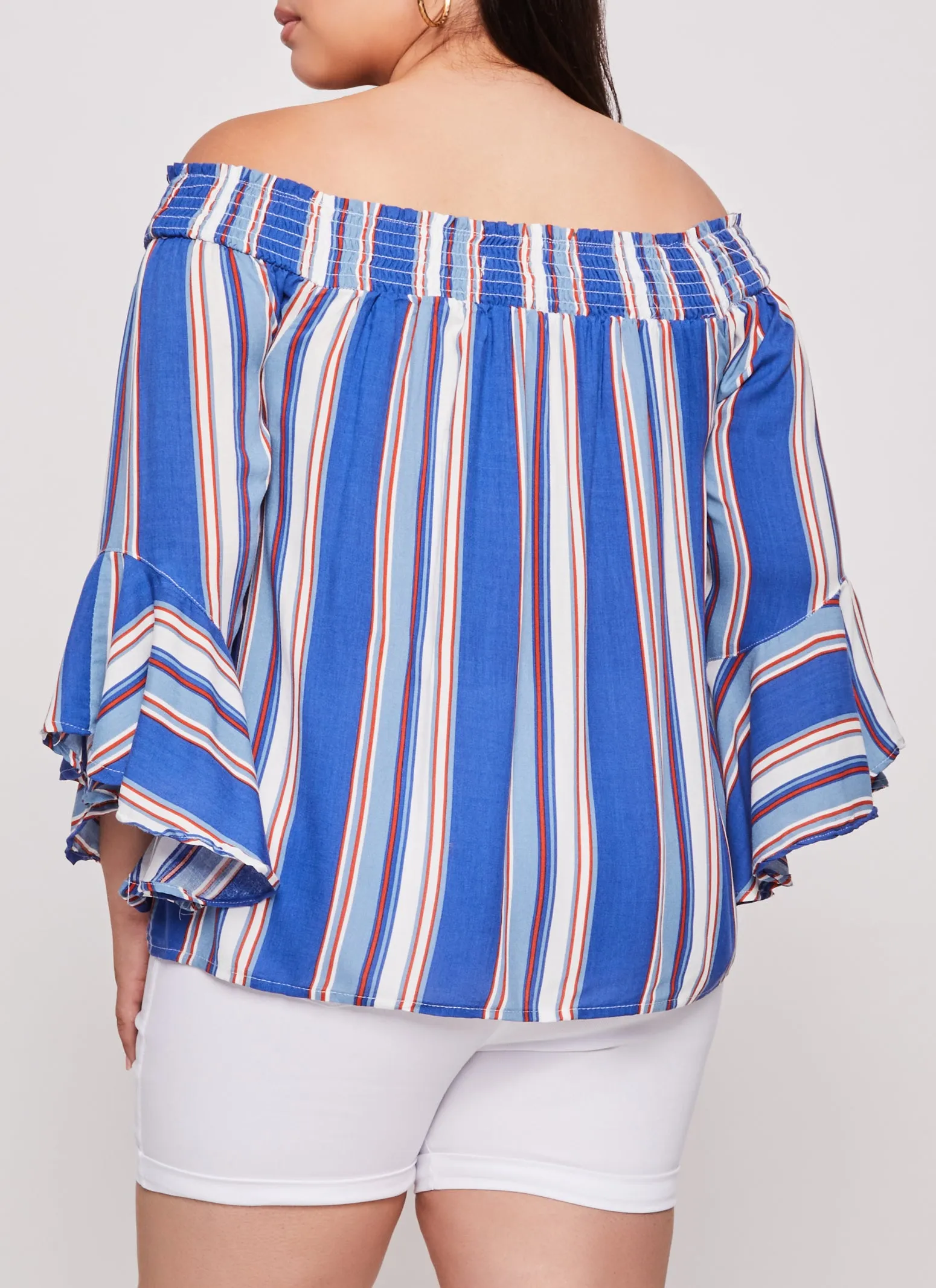Plus Size Striped Bell Sleeve Off the Shoulder Top sold by Rainbow product image thumbnail 3