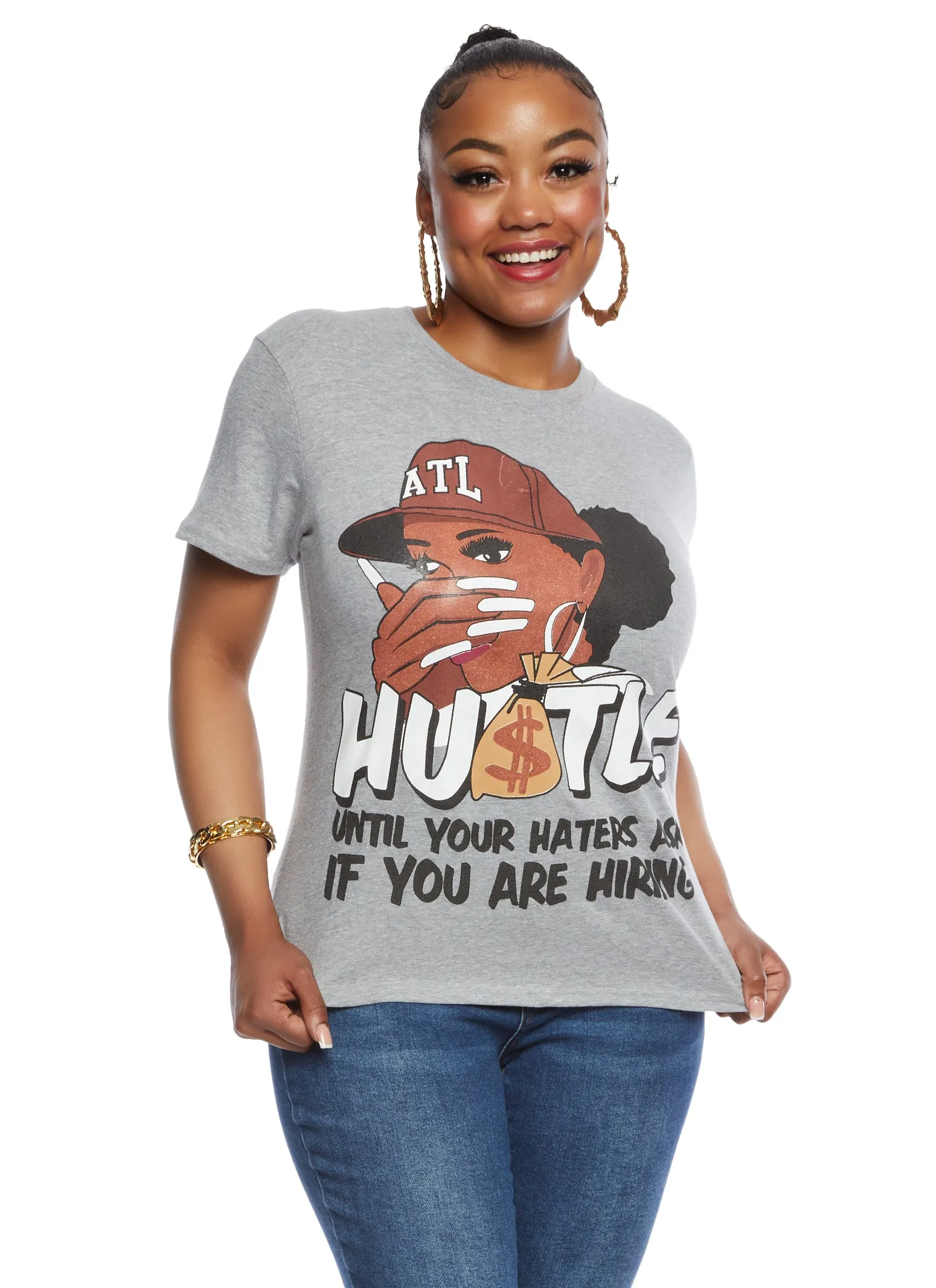 Plus Size Hustle Graphic High Low Tee sold by Rainbow