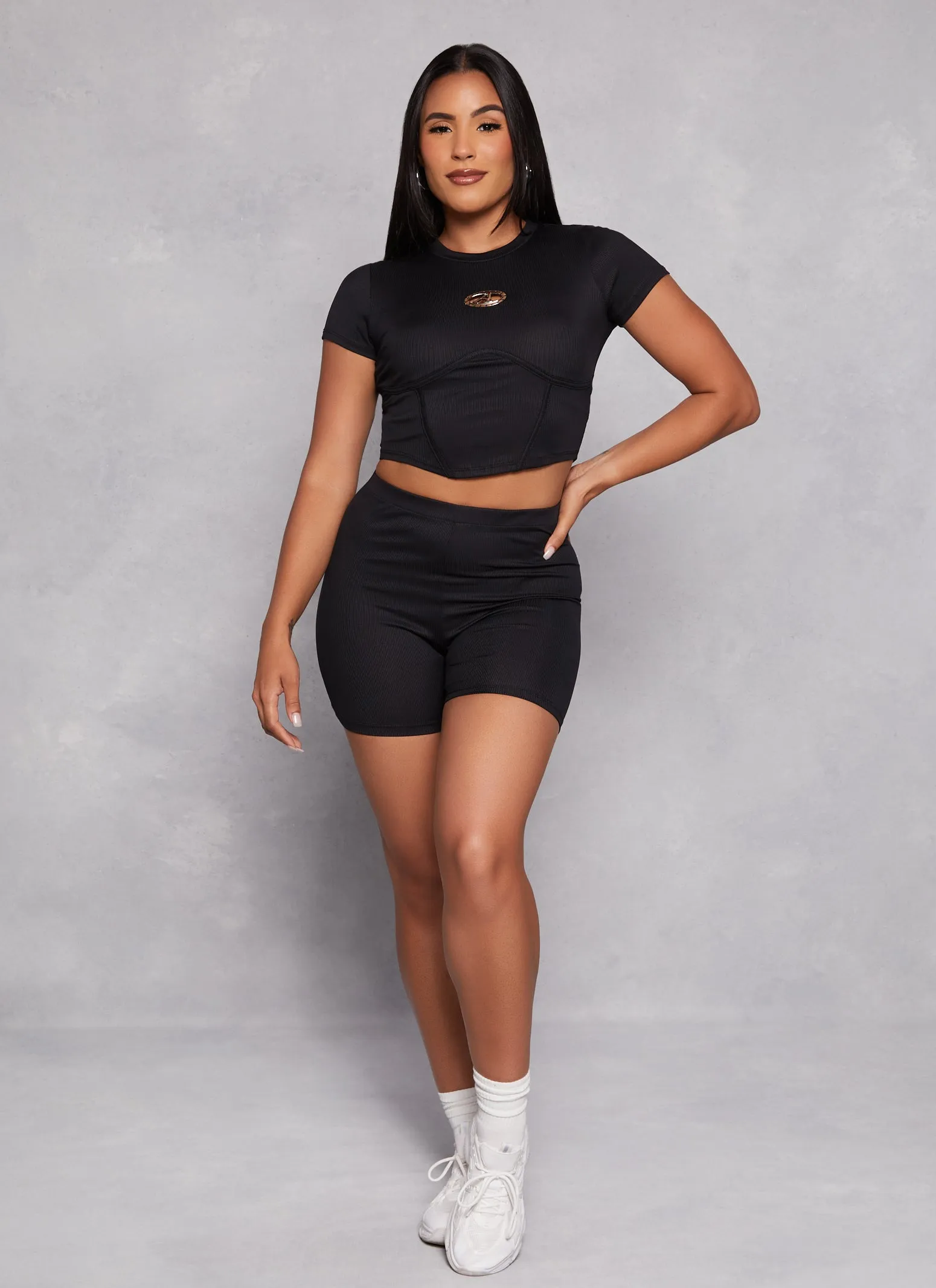 Ribbed Rhinestone Badge Detail Corset T Shirt sold by Rainbow product image thumbnail 2