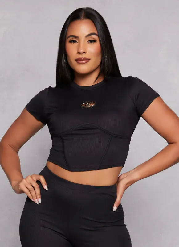 Ribbed Rhinestone Badge Detail Corset T Shirt sold by Rainbow