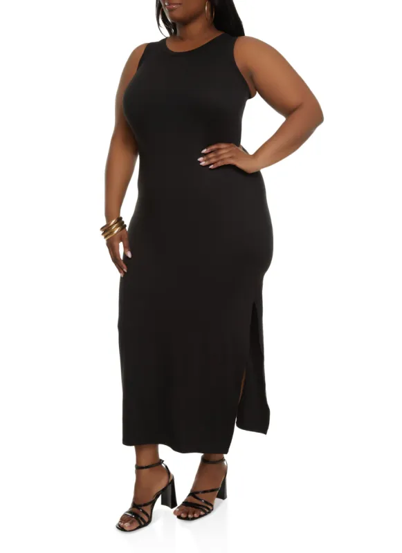 Plus Size Scoop Neck Side Slit Maxi Dress sold by Rainbow