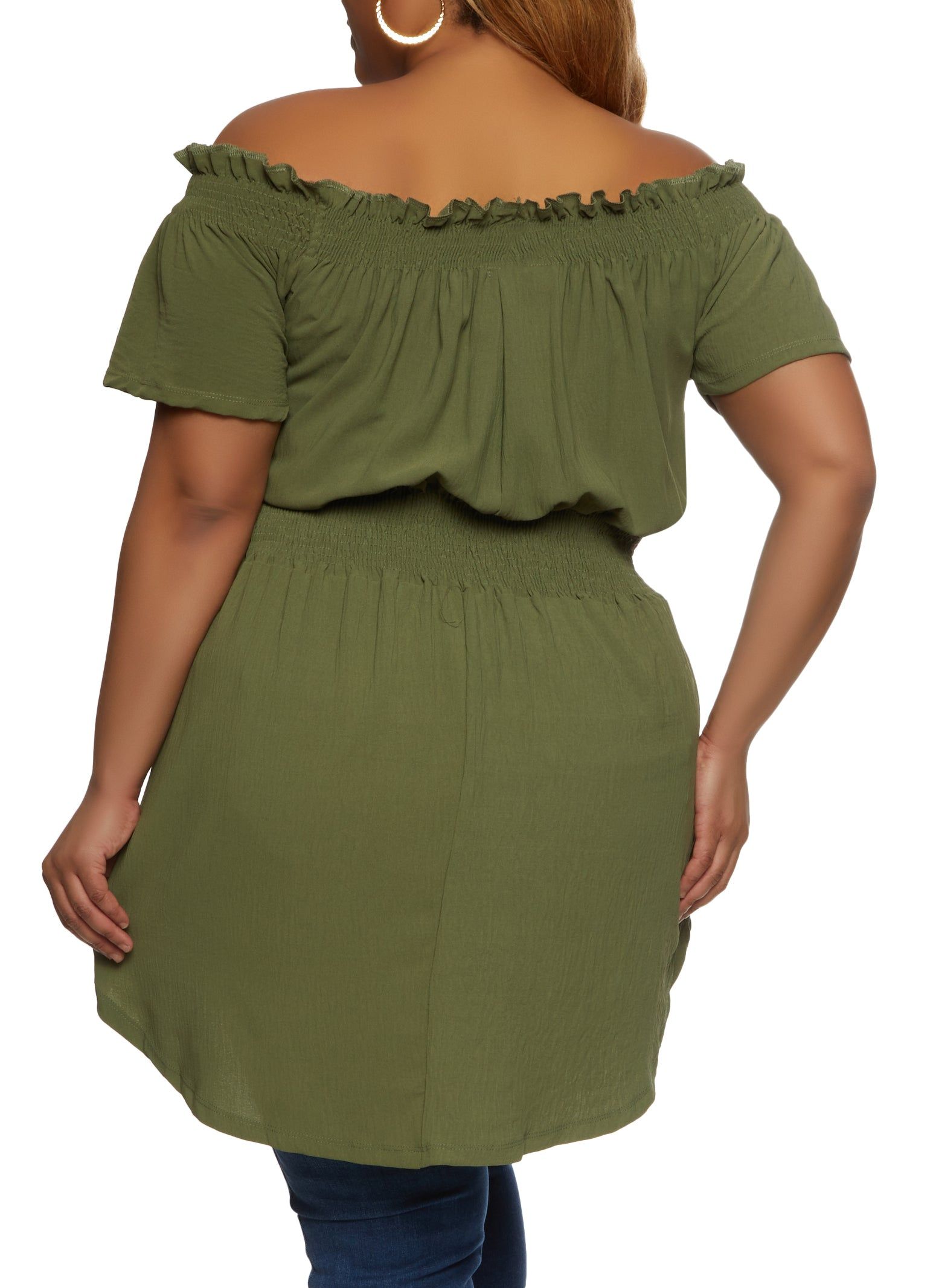 Plus Size Solid Smocked Off the Shoulder Blouse sold by Rainbow product image thumbnail 2