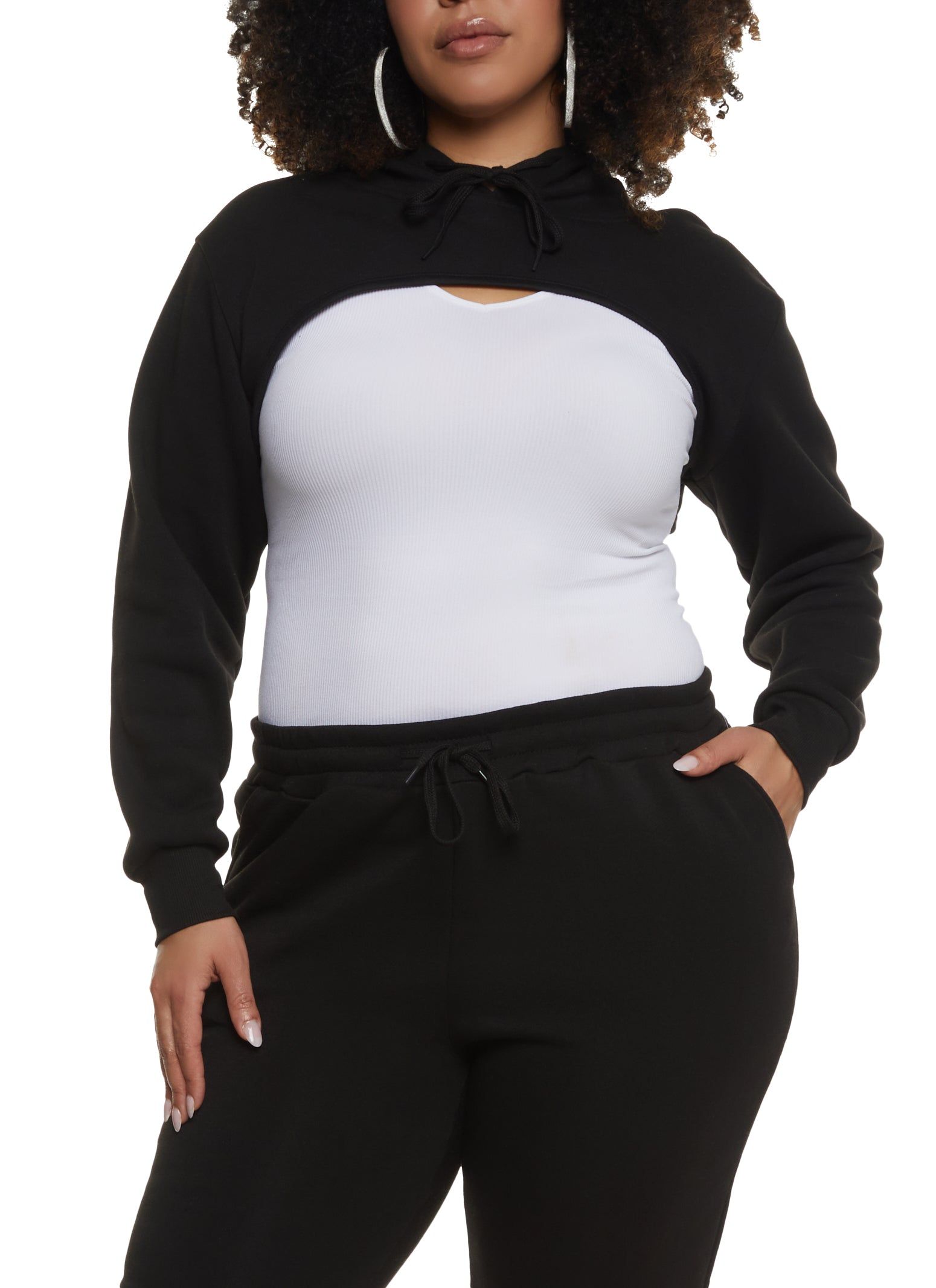 Plus Size Long Sleeve Shrug Hoodie sold by Rainbow