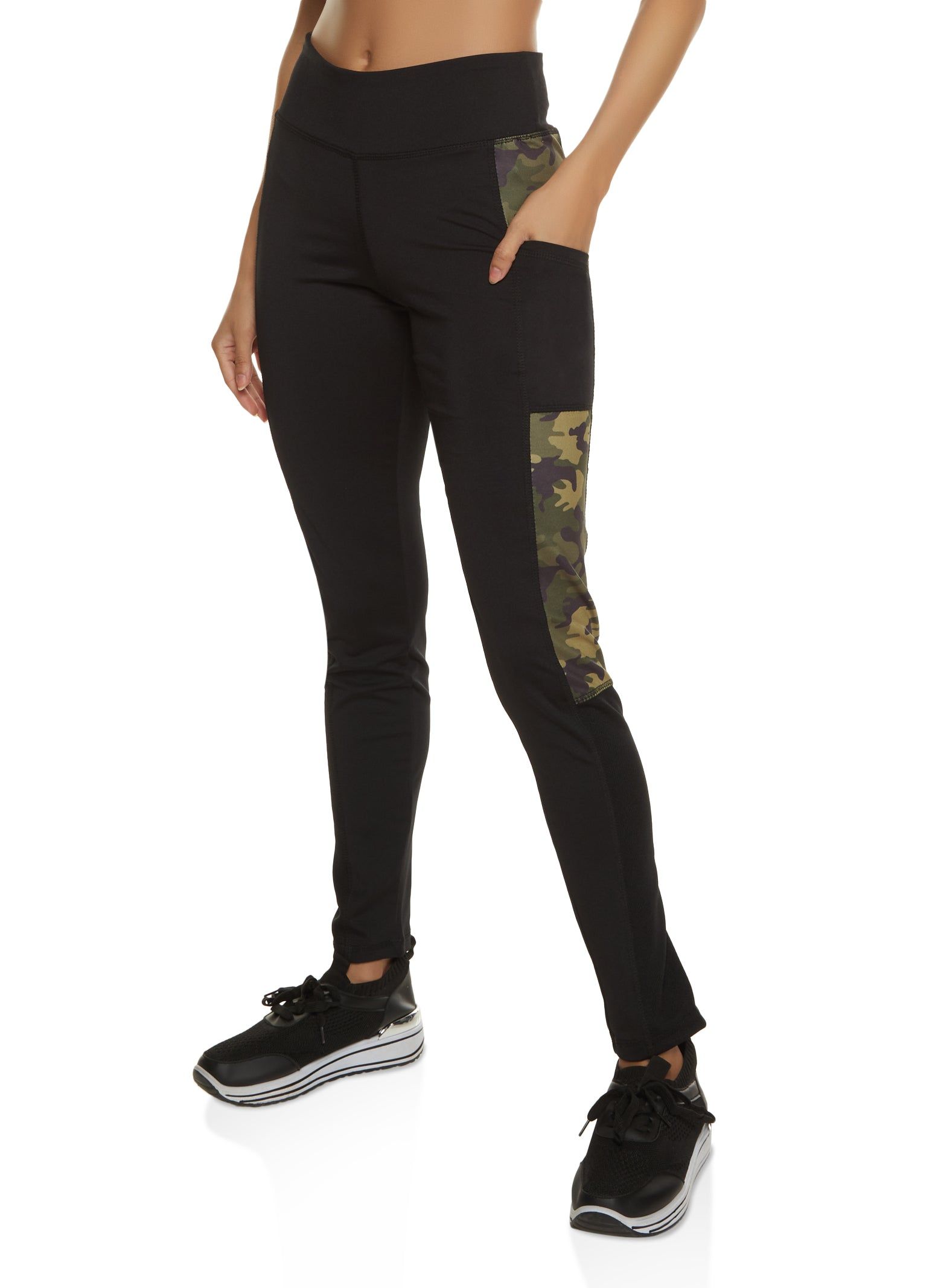 Camo Color Block Cell Phone Pocket Leggings sold by Rainbow