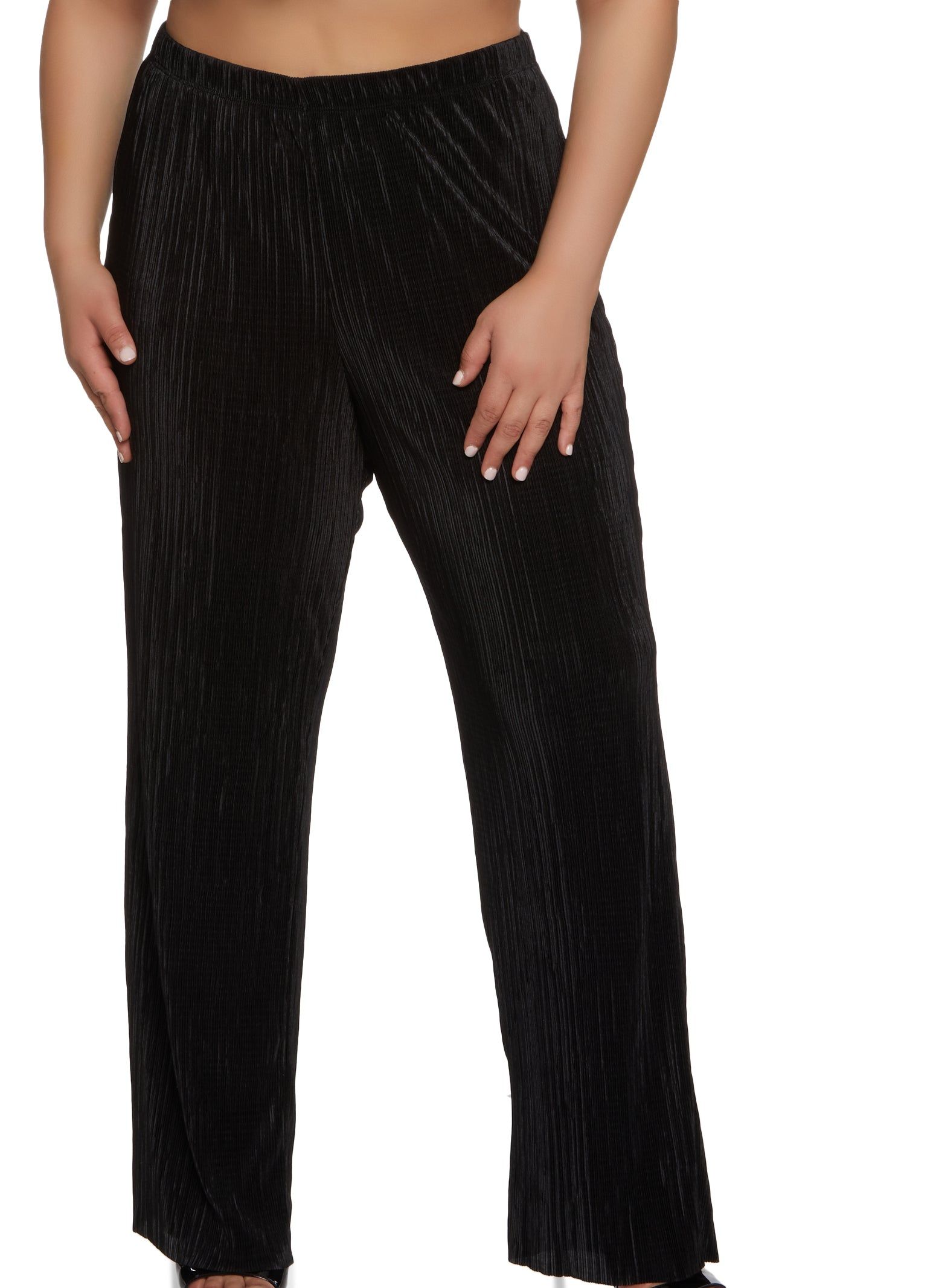 Plus Size Plisse High Waist Palazzo Pants sold by Rainbow
