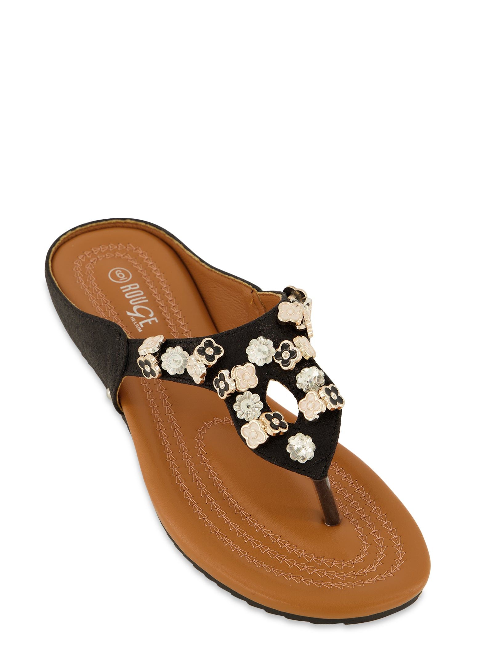 Rhinestone Beaded Flower Thong Sandals sold by Rainbow