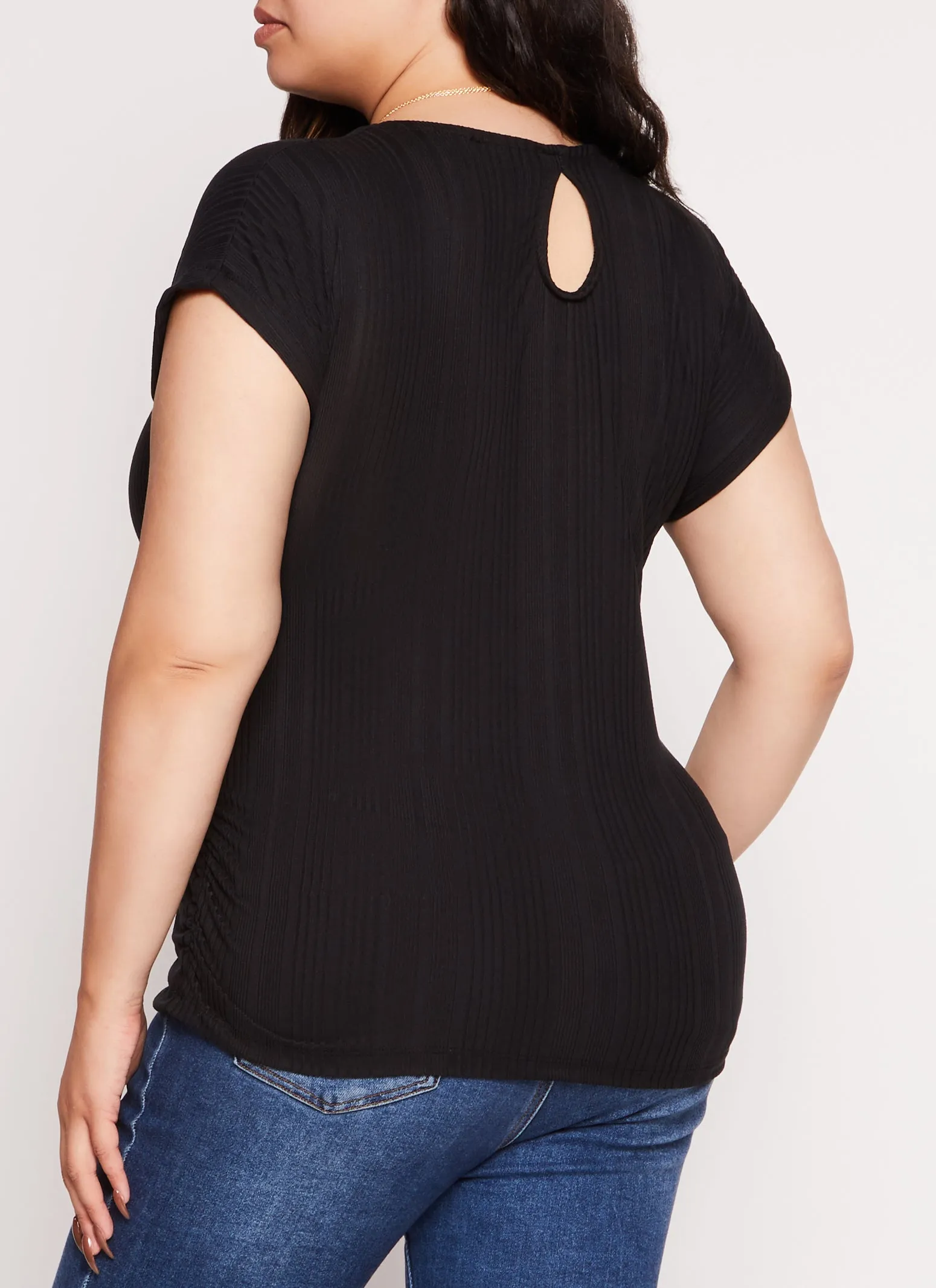 Plus Size Ribbed Short Sleeve Top with Necklace sold by Rainbow product image thumbnail 3