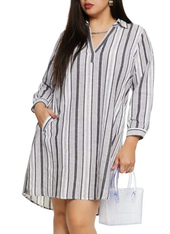 Plus Size Lurex Striped Linen Shirt Dress sold by Rainbow