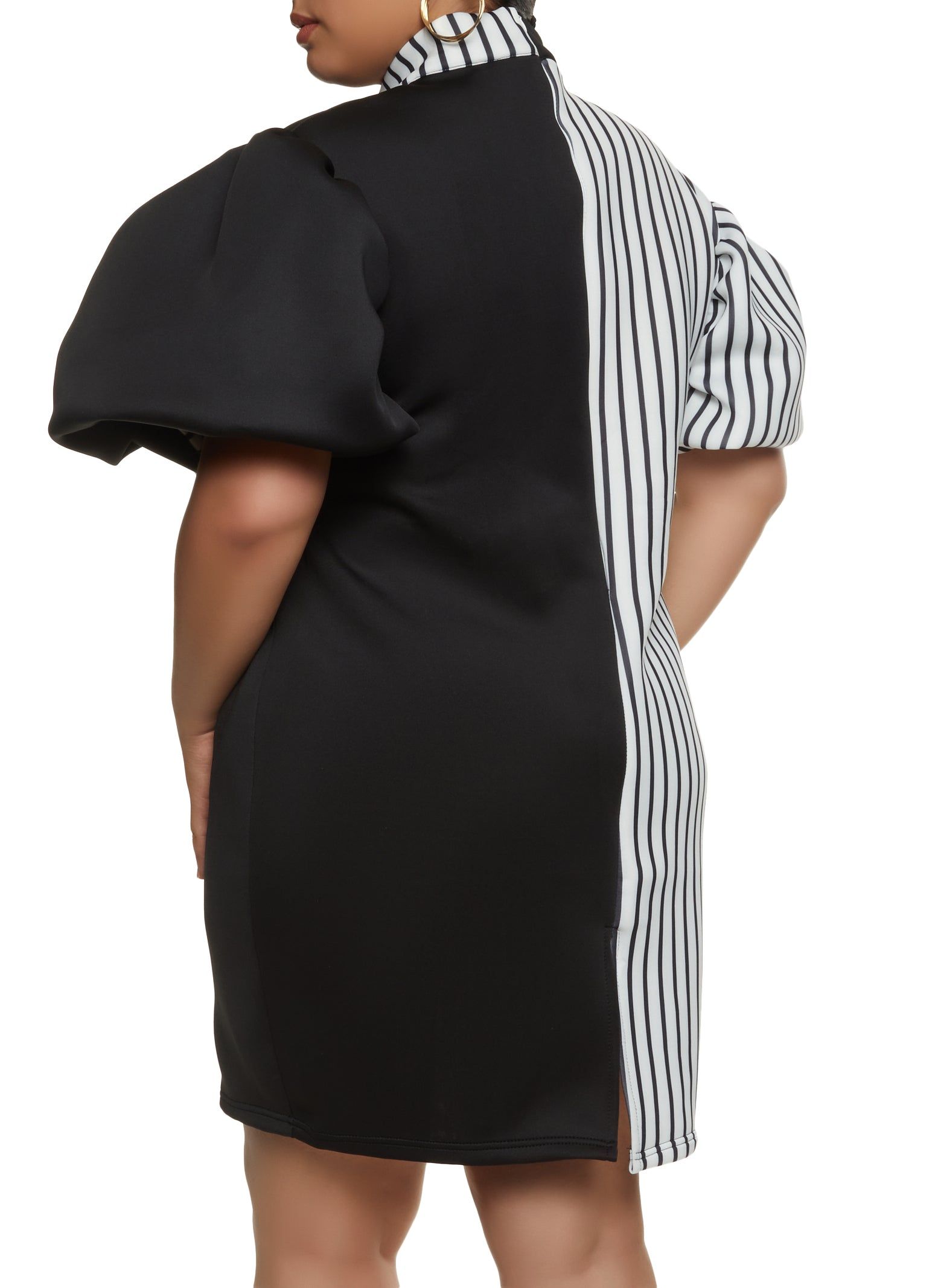 Plus Size Striped Two Tone Balloon Sleeve Mini Dress sold by Rainbow product image thumbnail 3
