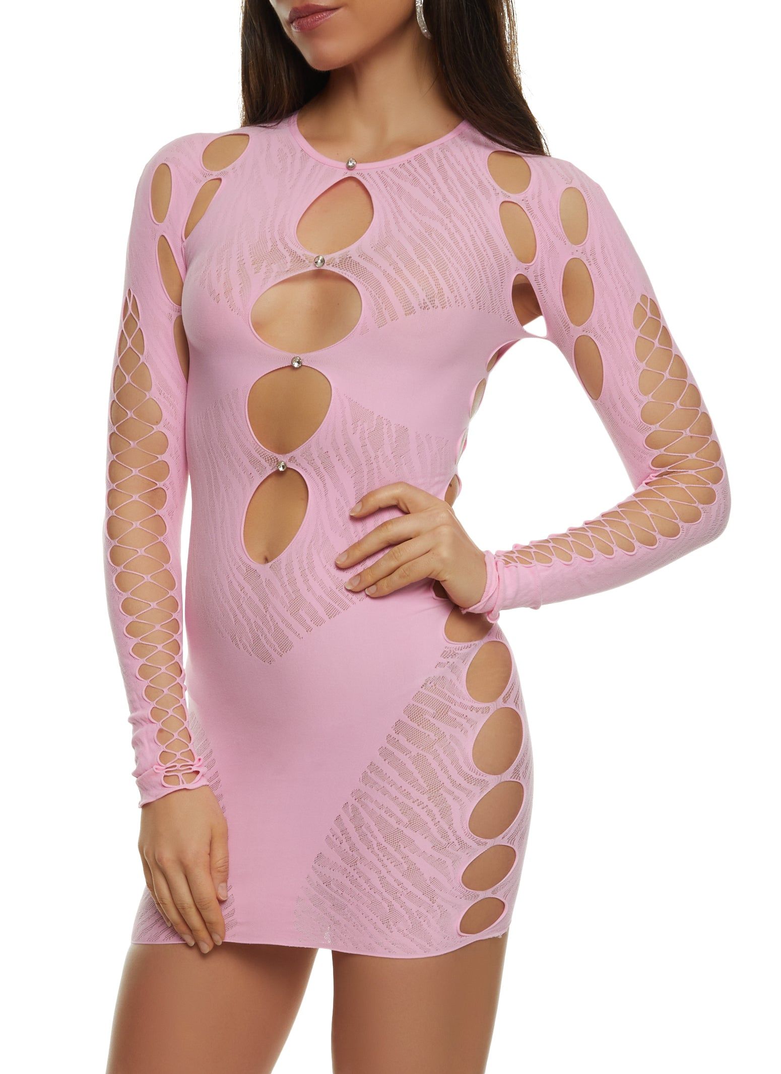 Seamless Rhinestone Cut Out Mini Dress sold by Rainbow