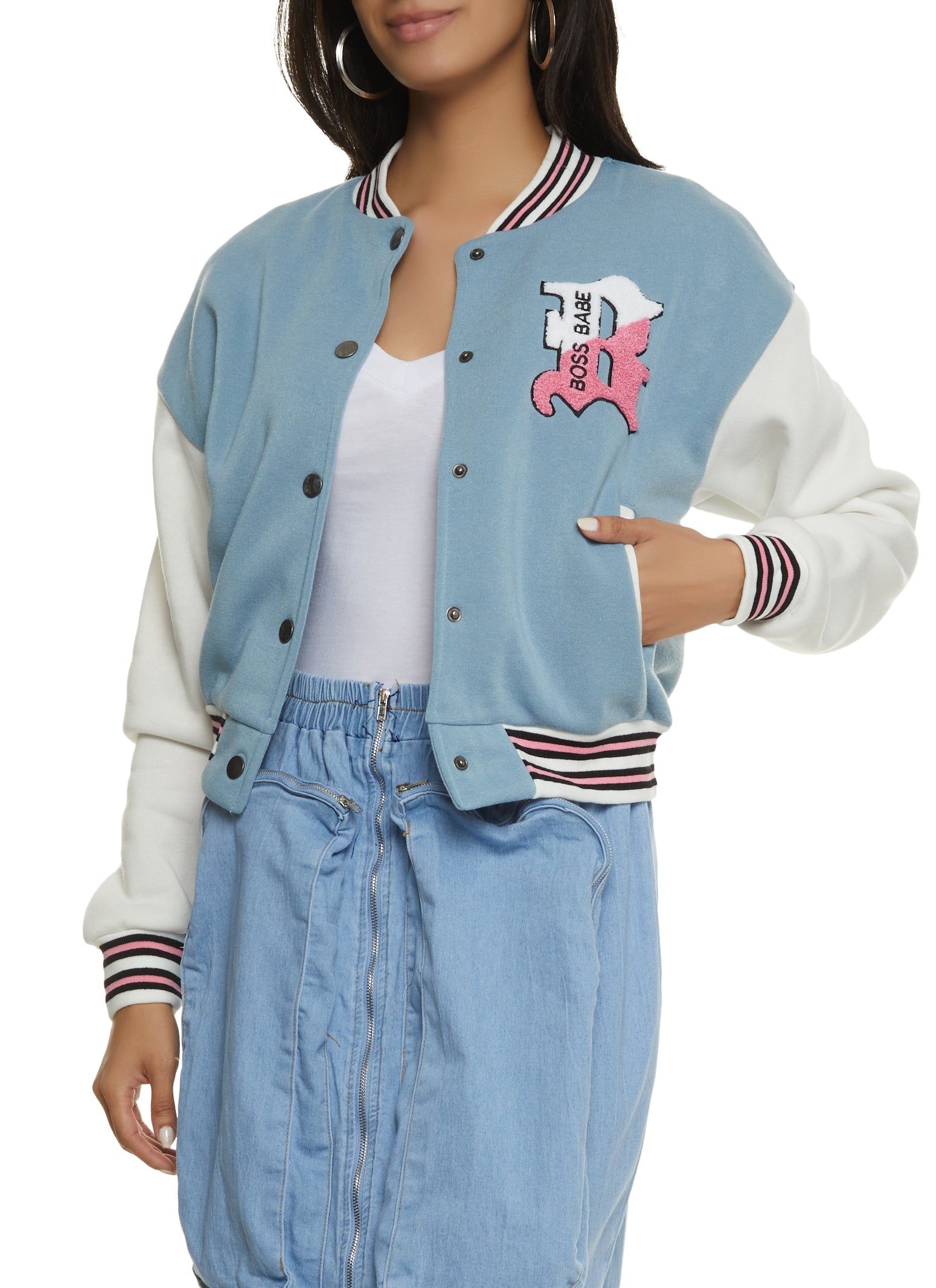Boss Babe Chenille Patch Varsity Jacket sold by Rainbow