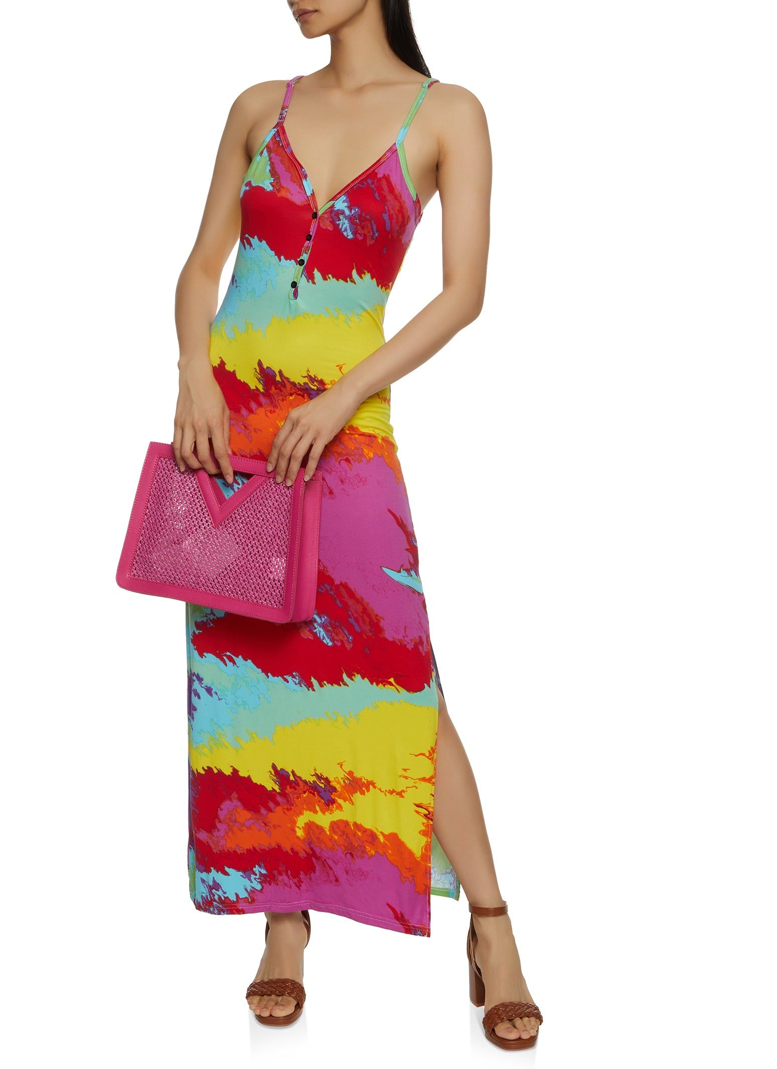 Psychedelic Print Button Detail Maxi Dress sold by Rainbow product image thumbnail 2