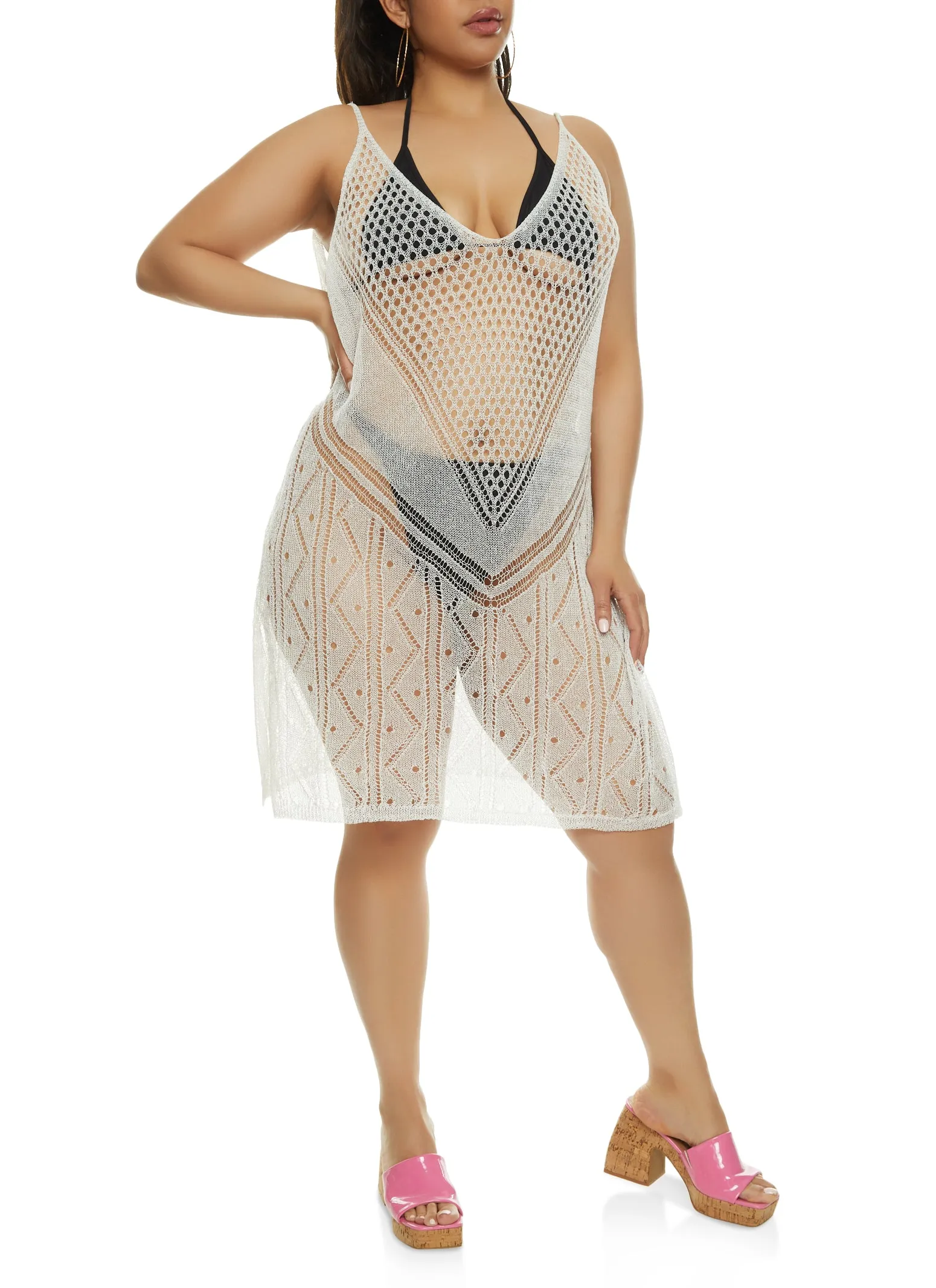 Plus Size Lurex Fishnet Detail Swim Cover Up Dress sold by Rainbow product image thumbnail 2
