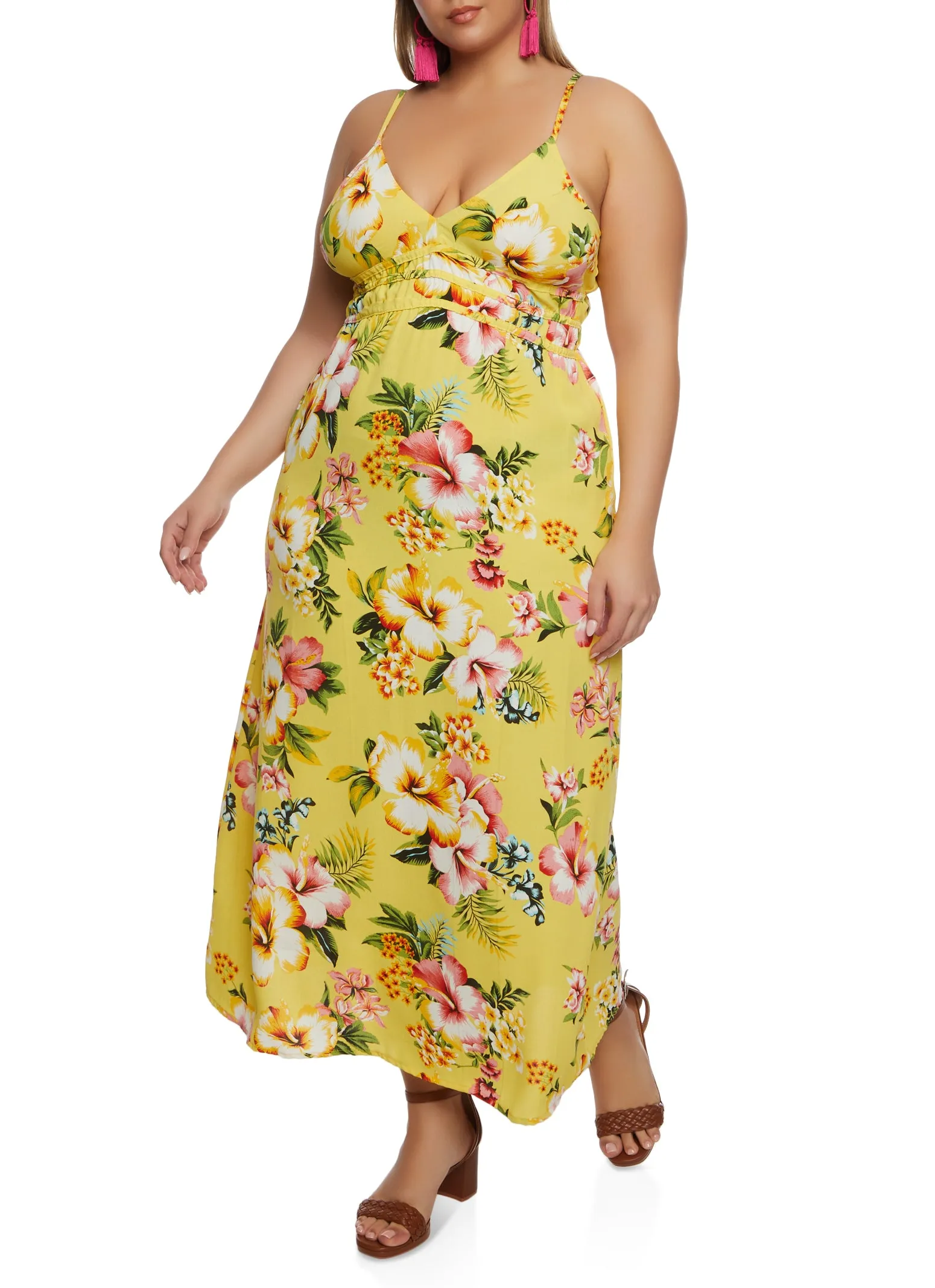 Plus Size Floral Print V Neck Maxi Sundress sold by Rainbow
