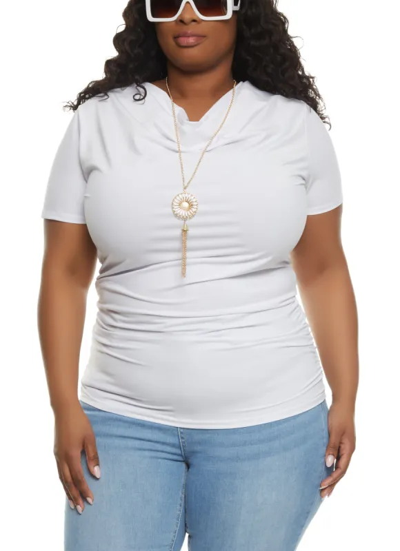 Plus Size Cowl Neck Top with Necklace sold by Rainbow