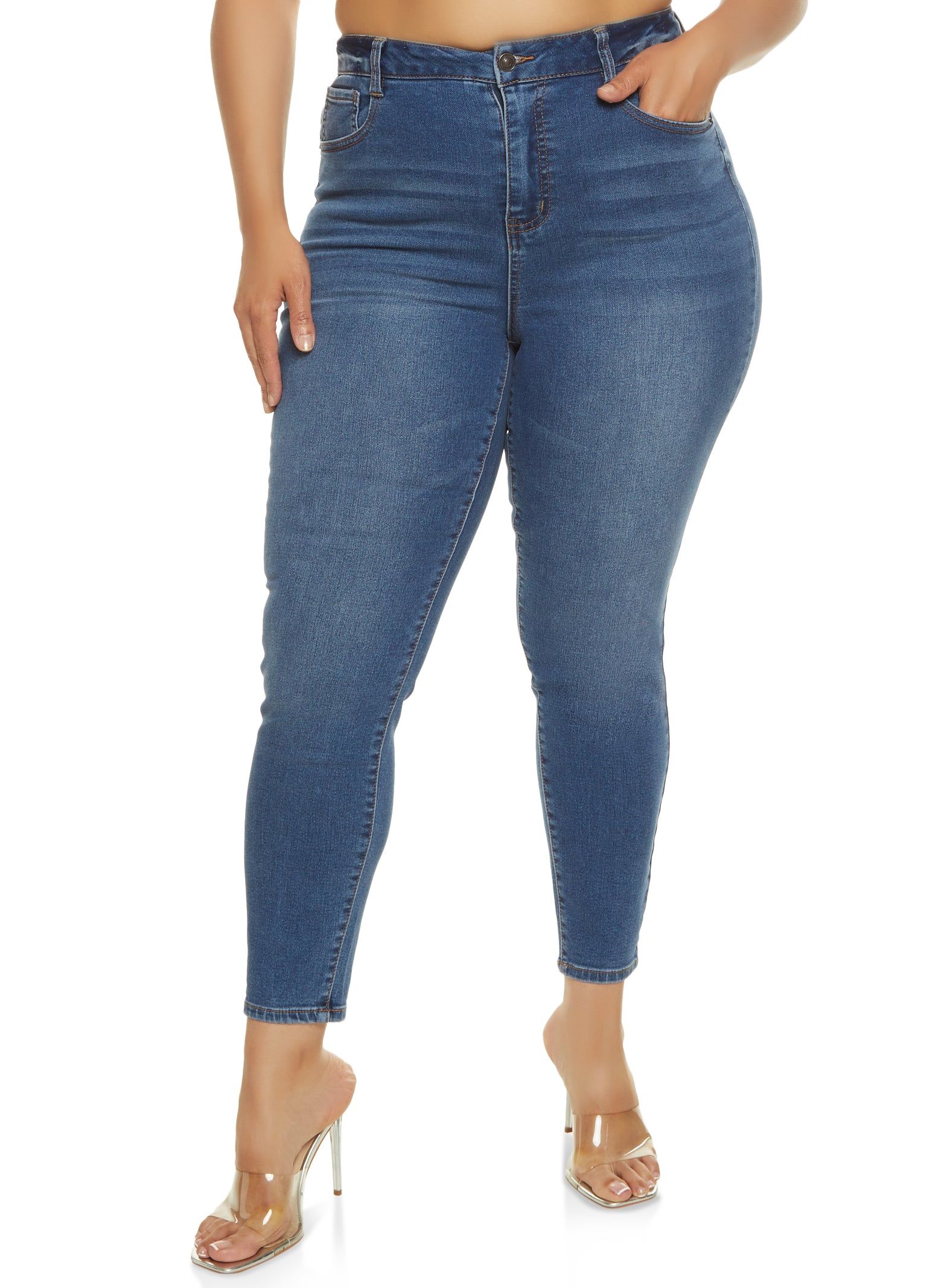 Plus Size WAX Whiskered High Waisted Skinny Jeans sold by Rainbow