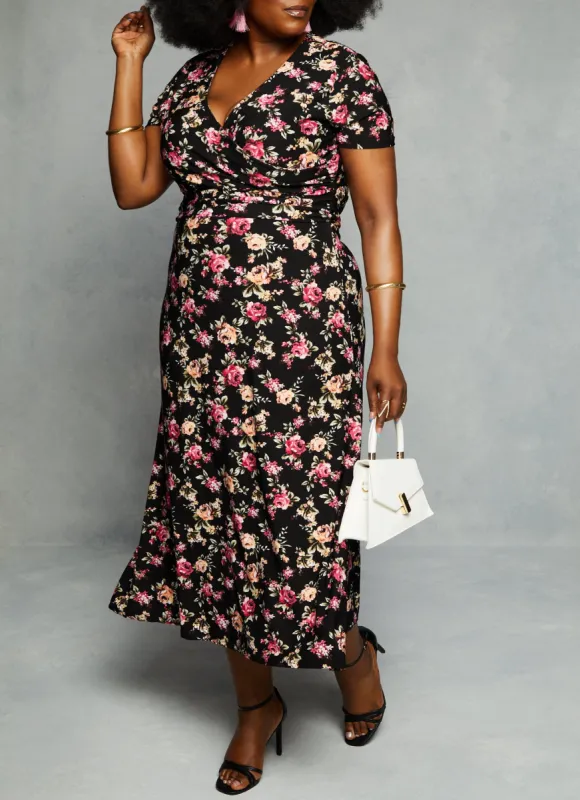Plus Size Printed Faux Wrap Dress sold by Rainbow