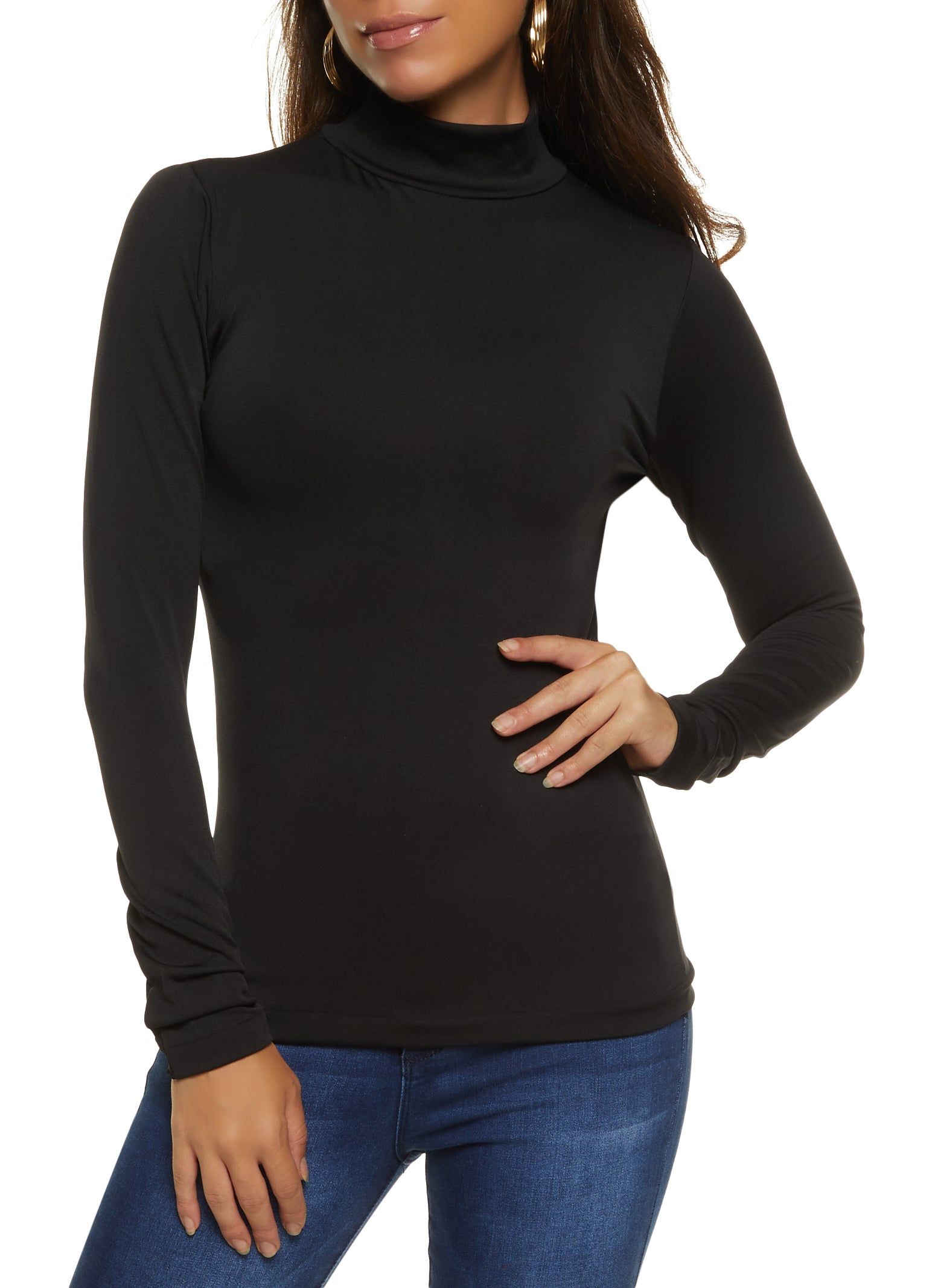 Basic Seamless Mock Neck Long Sleeve Tee sold by Rainbow