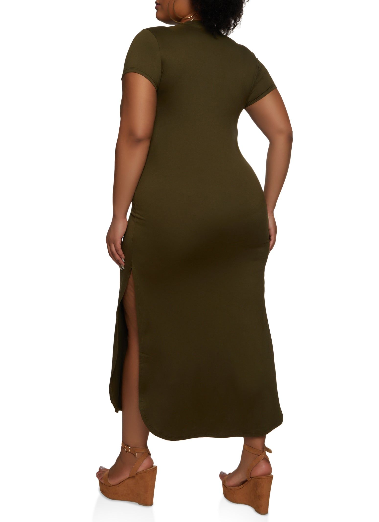 Plus Size Side Slit Mock Neck Maxi Dress sold by Rainbow product image thumbnail 3