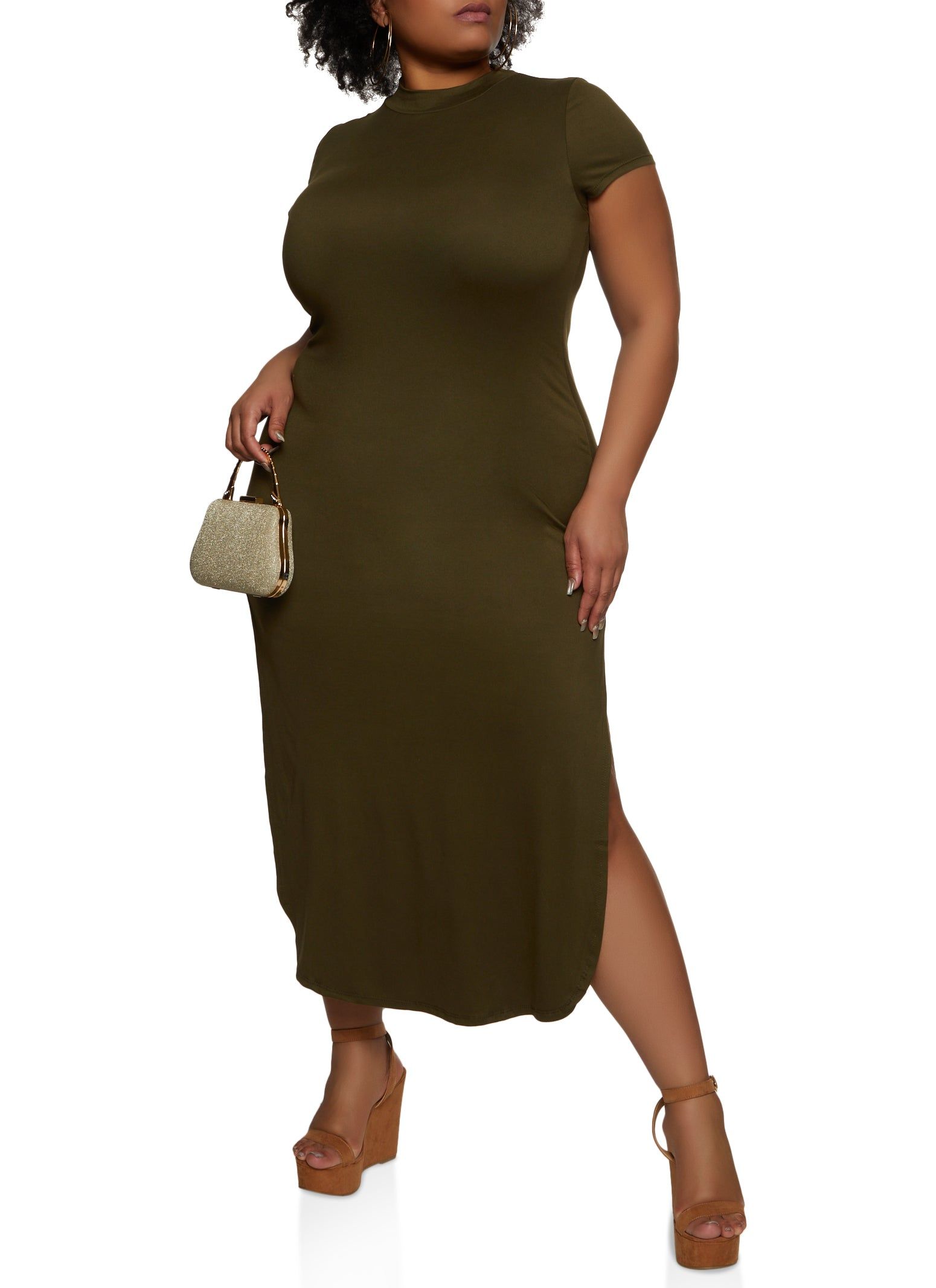 Plus Size Side Slit Mock Neck Maxi Dress sold by Rainbow product image thumbnail 2