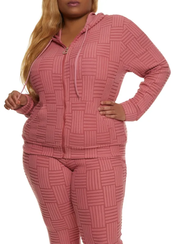 Plus Size Textured Fleece Zip Front Hoodie sold by Rainbow