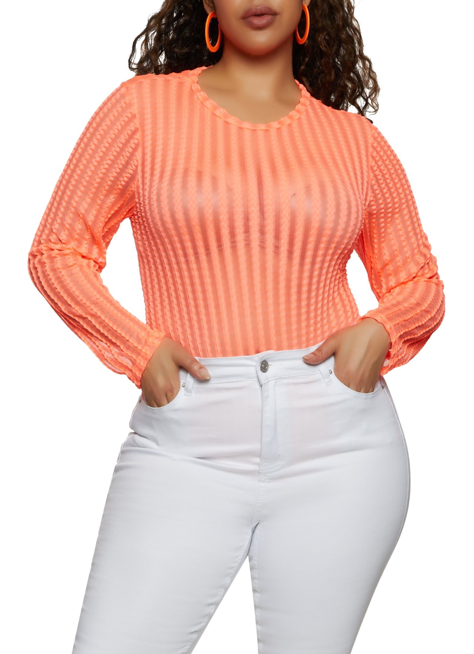 Plus Size Striped Mesh Detail Bodysuit sold by Rainbow product image thumbnail 2