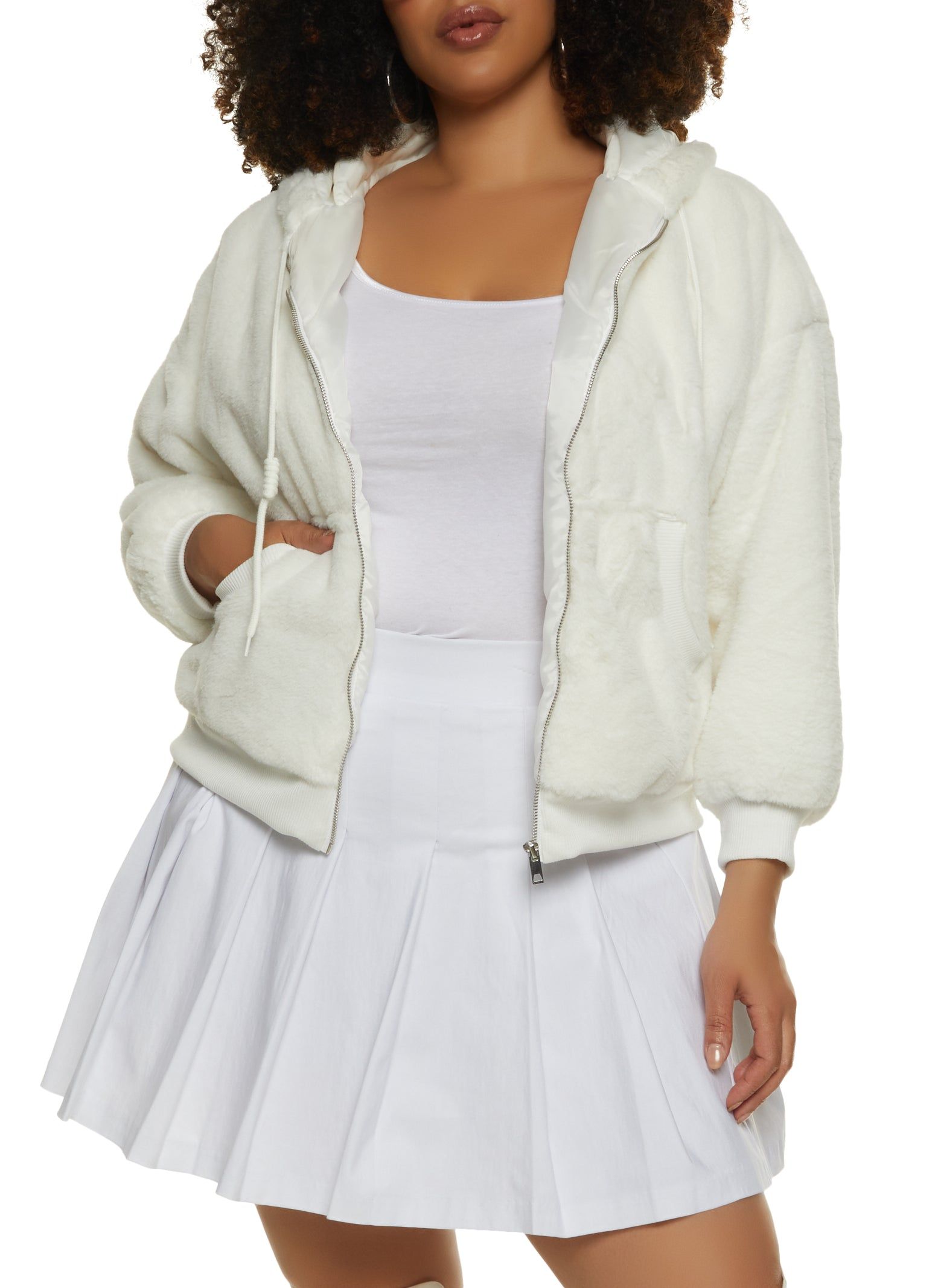 Plus Size Faux Fur Zip Front Hoodie sold by Rainbow