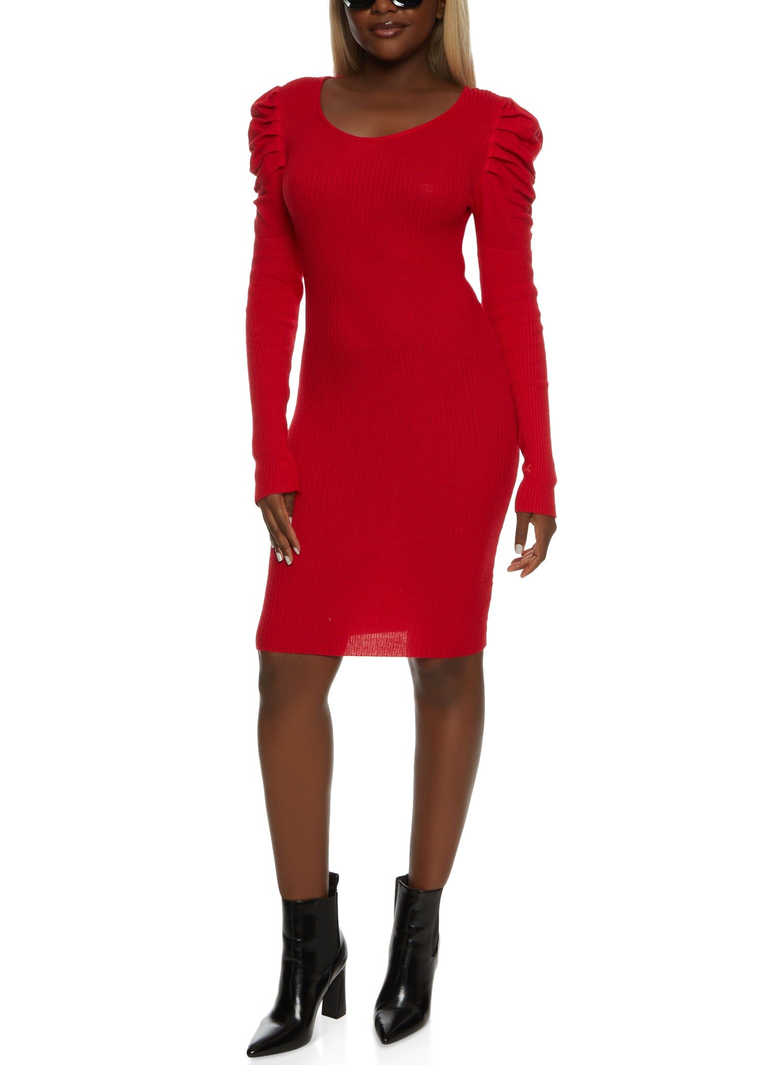 Ribbed Puff Sleeve Sweater Dress sold by Rainbow product image thumbnail 2