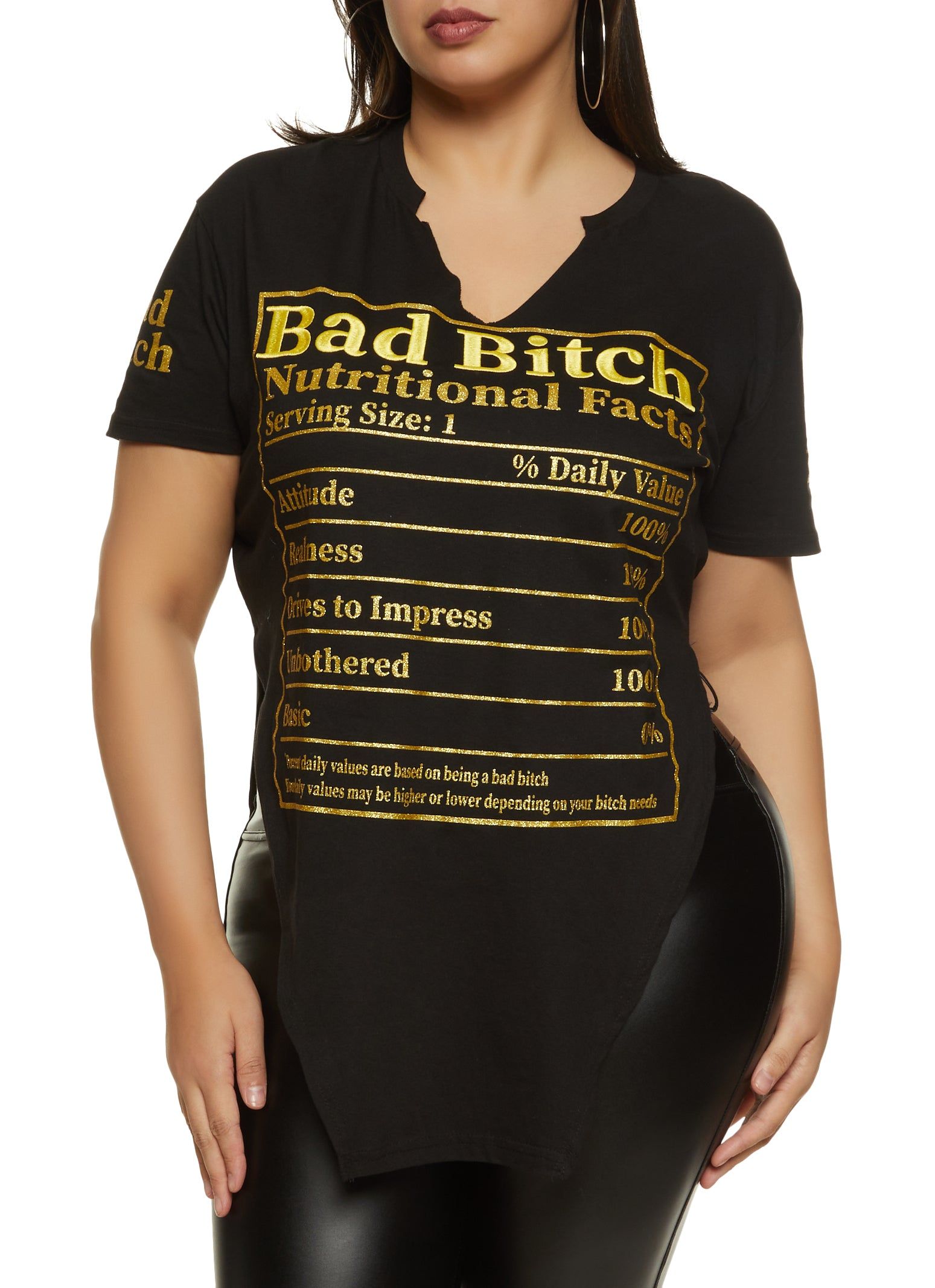 Plus Size Nutritional Facts Glitter Graphic Tee sold by Rainbow