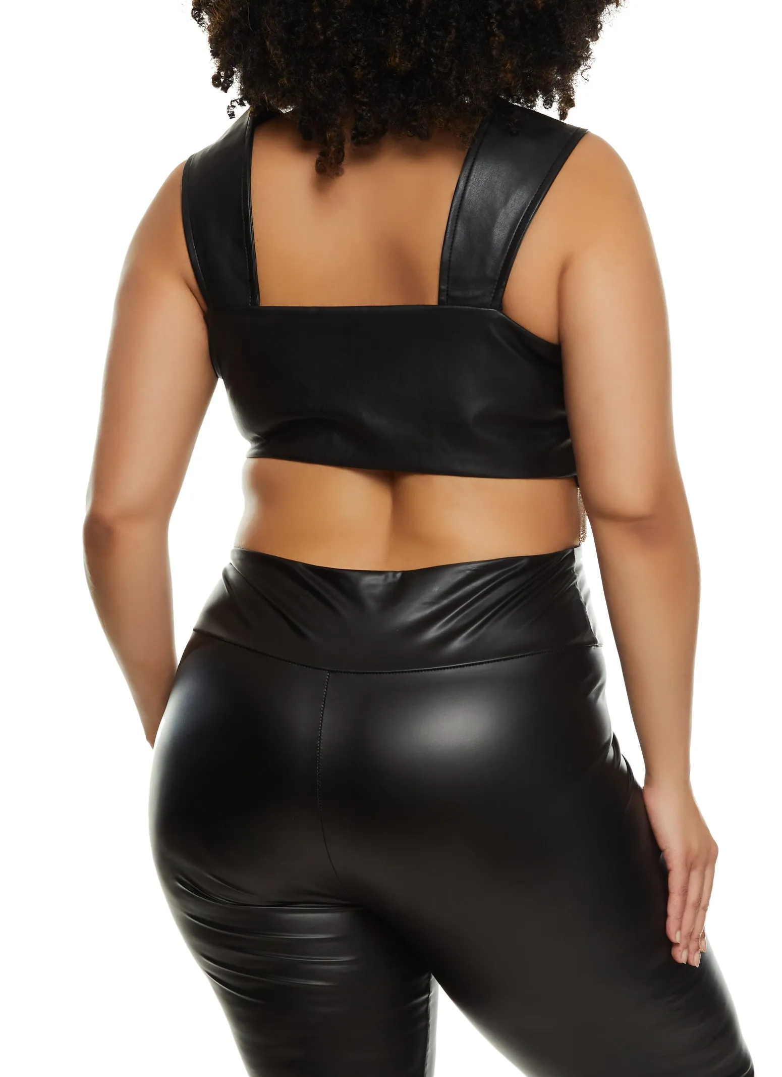 Plus Size Faux Leather Rhinestone Fringe Crop Top sold by Rainbow product image thumbnail 3