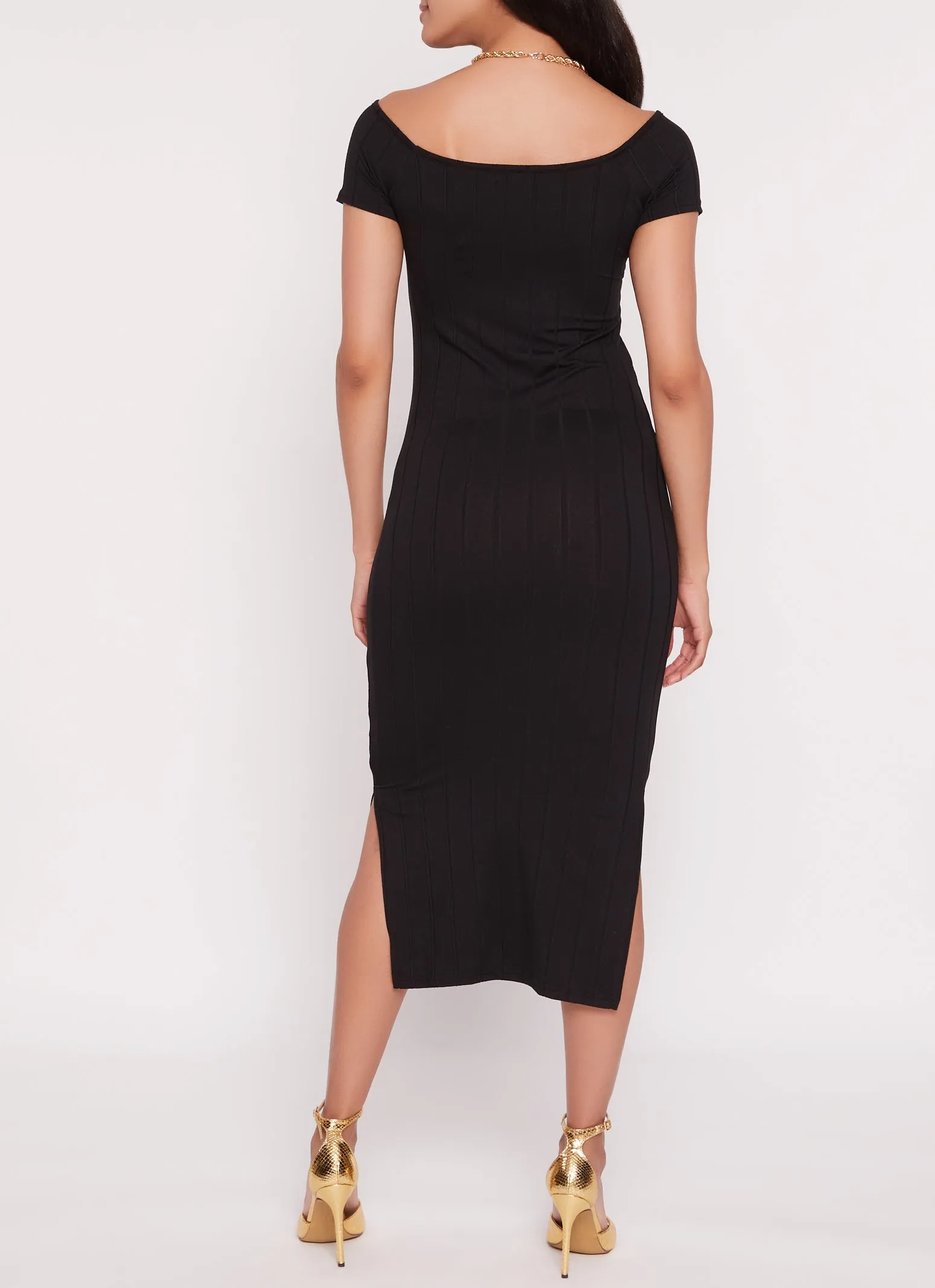 Ribbed Off The Shoulder Side Slit Midi Dress sold by Rainbow product image thumbnail 3
