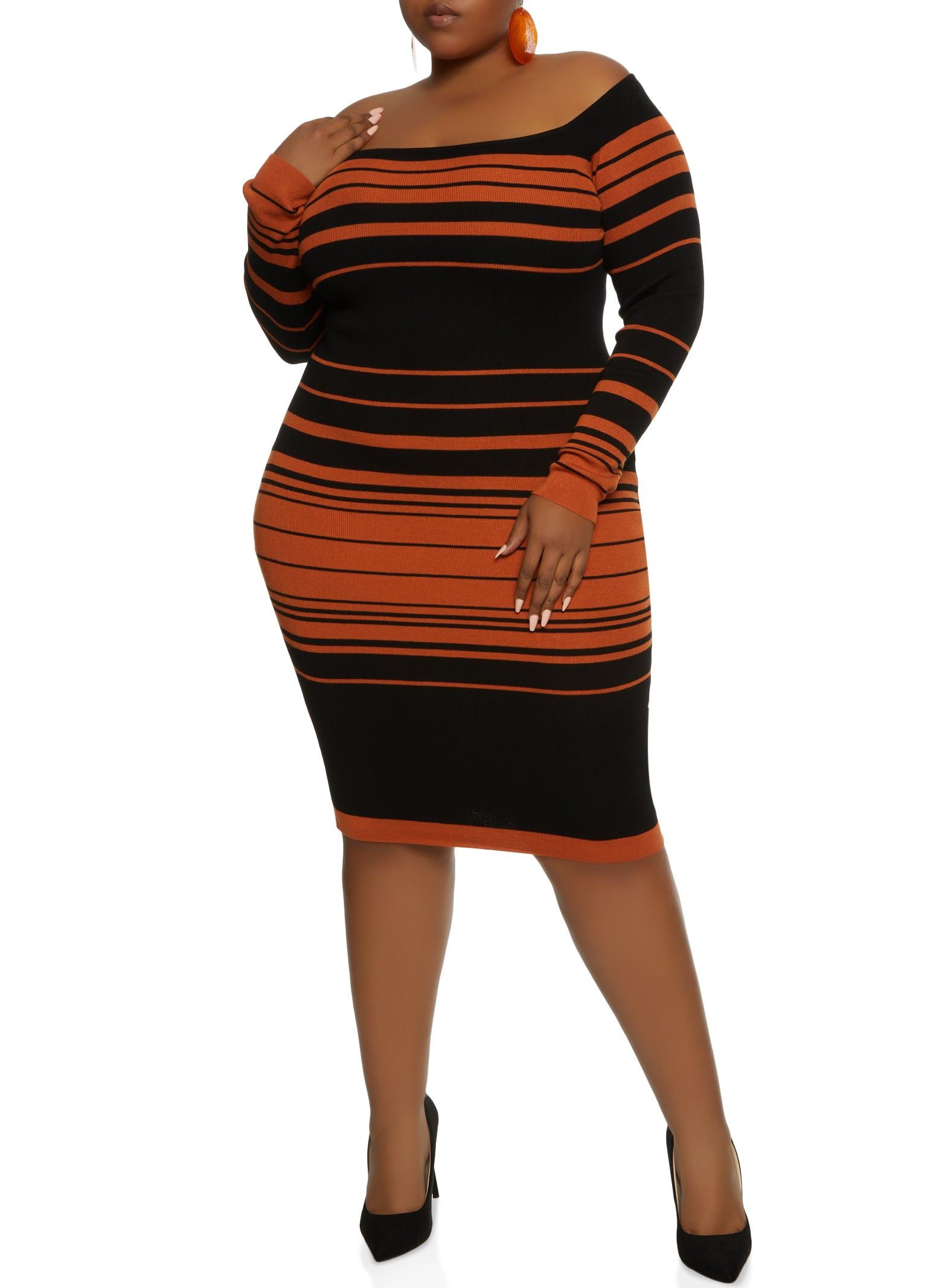 Plus Size Striped Off the Shoulder Midi Dress sold by Rainbow product image thumbnail 2