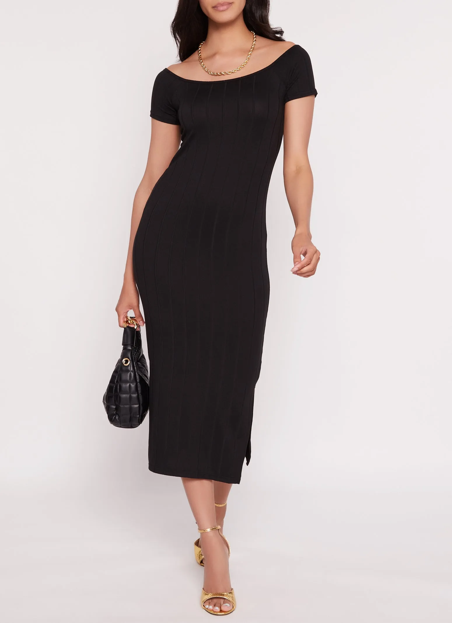 Ribbed Off The Shoulder Side Slit Midi Dress sold by Rainbow product image thumbnail 2